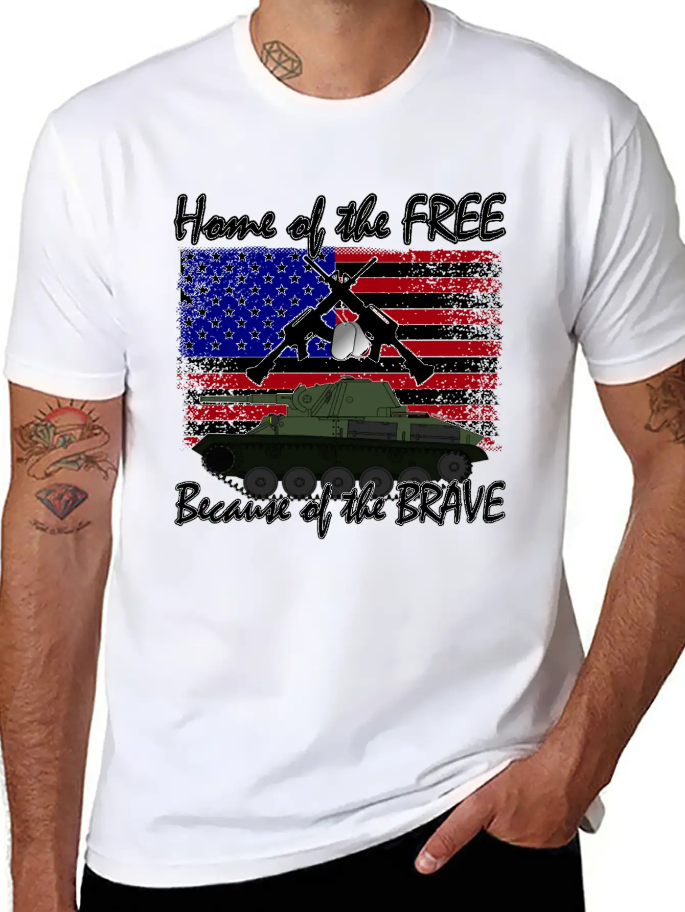 Home Of The Free Because Of The Brave Flag T-shirt Unisex Short Sleeve Soft Cotton T-Shirt – Casual Everyday Wear