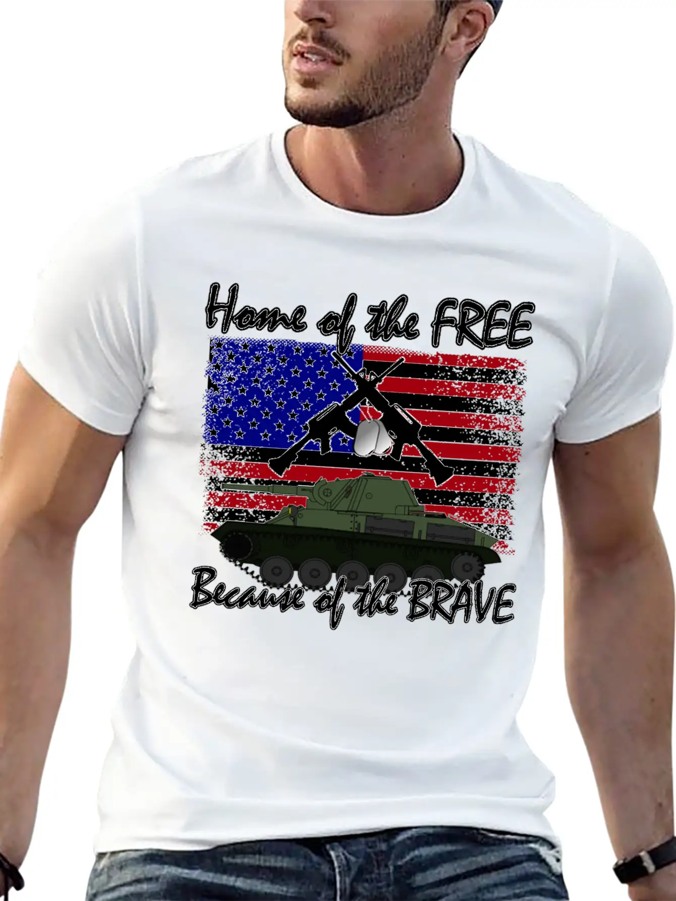 Home Of The Free Because Of The Brave Flag T-shirt Unisex Short Sleeve Soft Cotton T-Shirt – Casual Everyday Wear