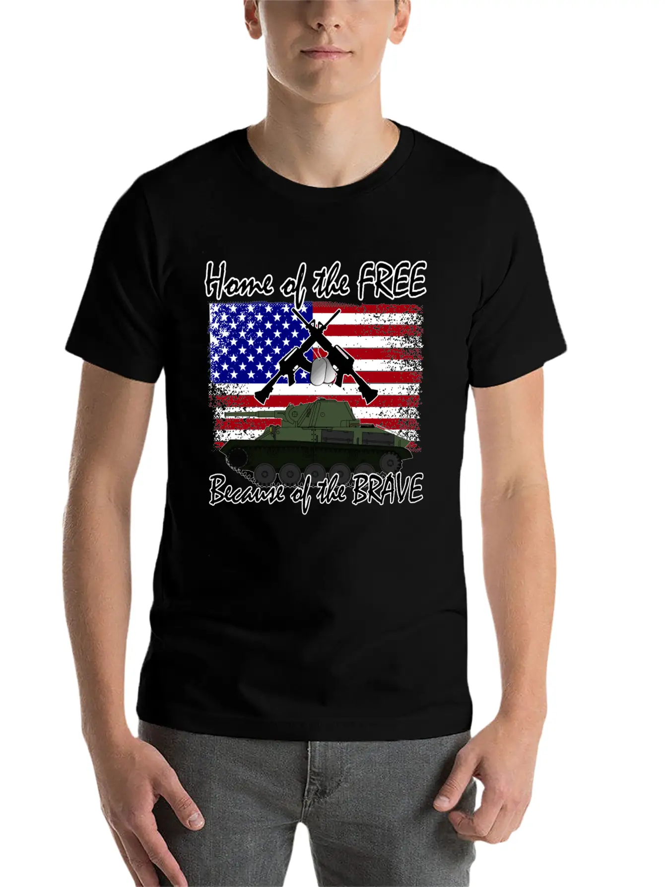 Home Of The Free Because Of The Brave Flag T-shirt Unisex Short Sleeve Soft Cotton T-Shirt – Casual Everyday Wear