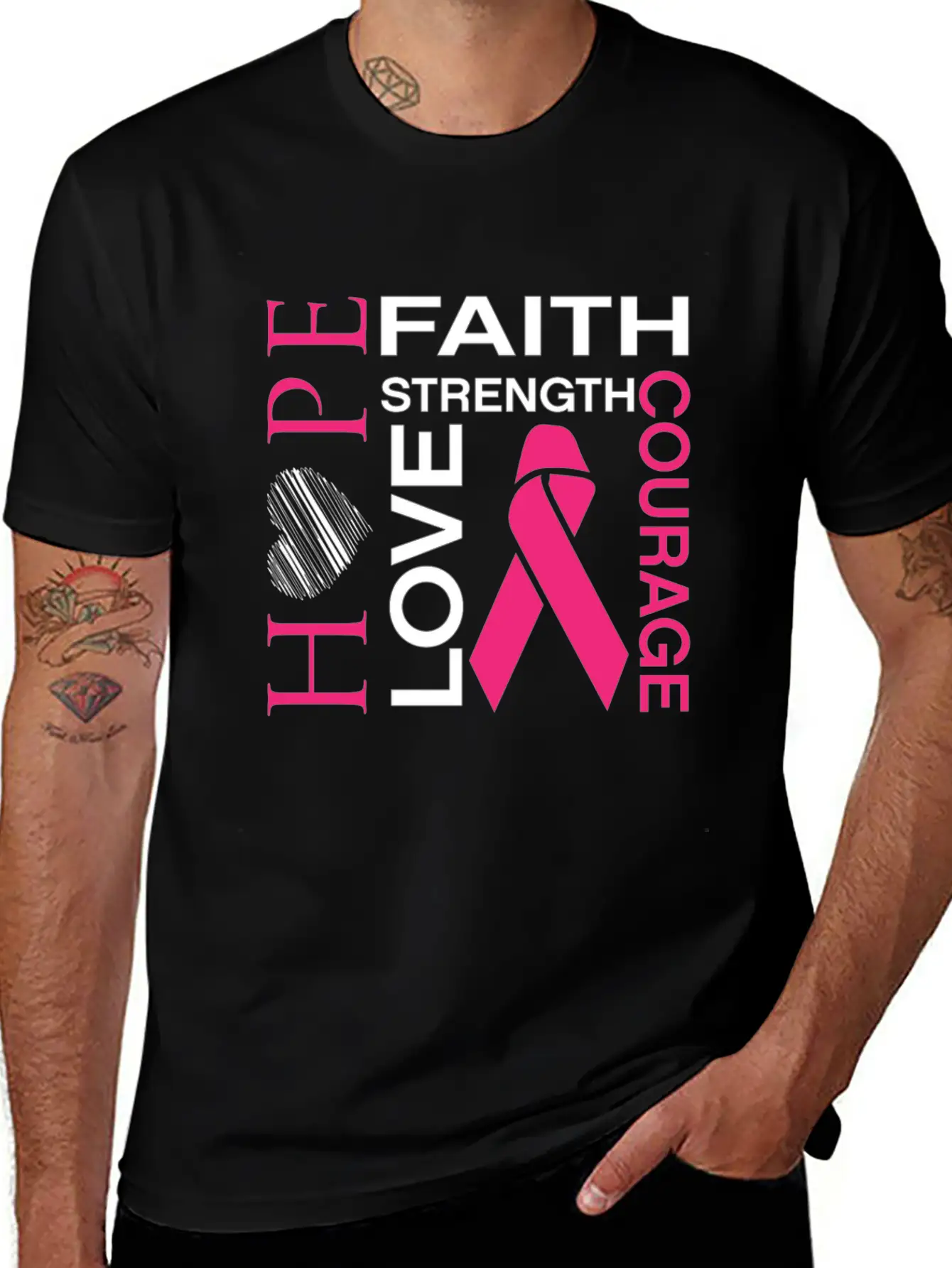 Hope Faith Strength Love Courage Unisex Short Sleeve Soft Cotton T-Shirt – Casual Everyday Wear
