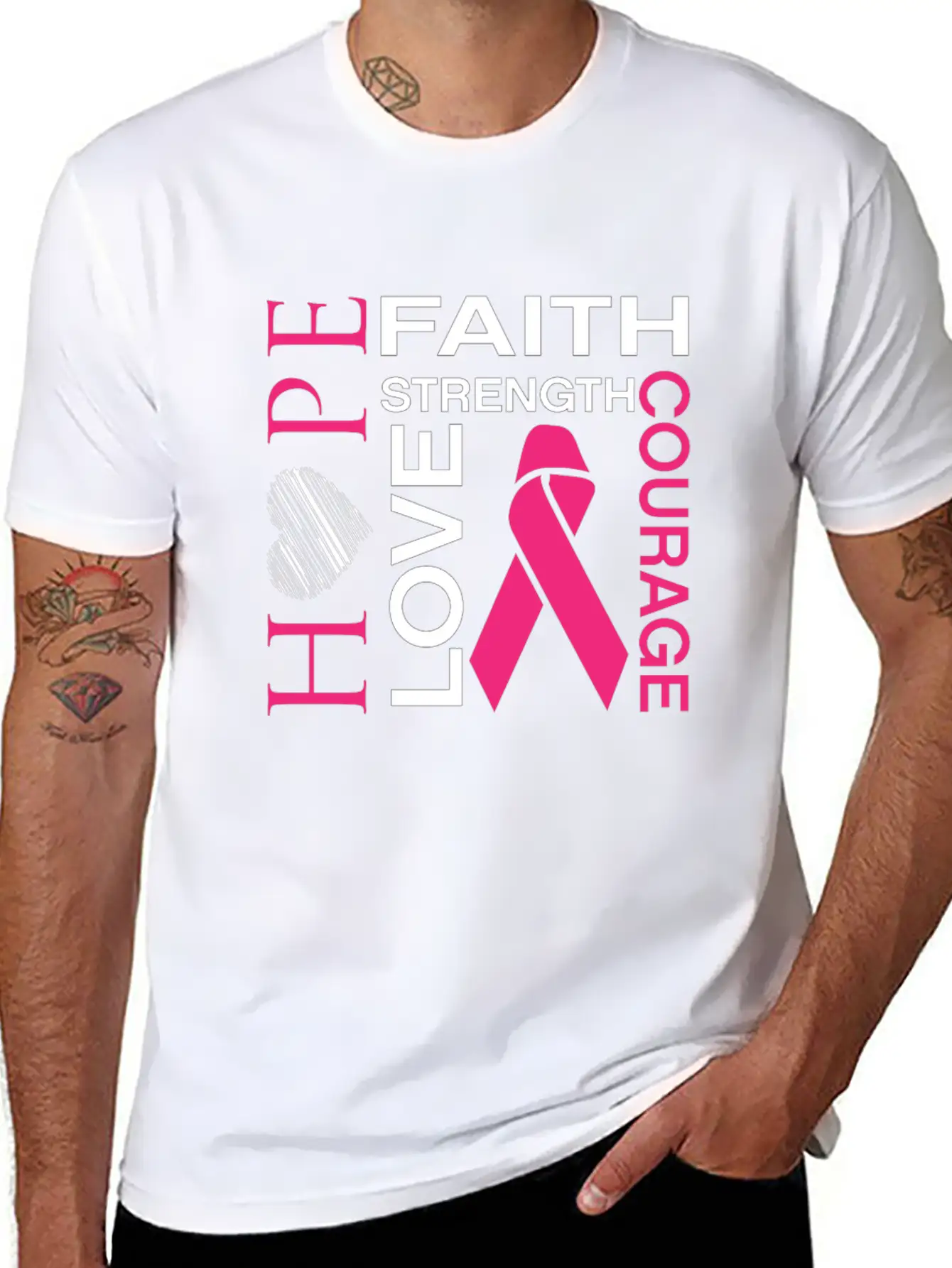 Hope Faith Strength Love Courage Unisex Short Sleeve Soft Cotton T-Shirt – Casual Everyday Wear