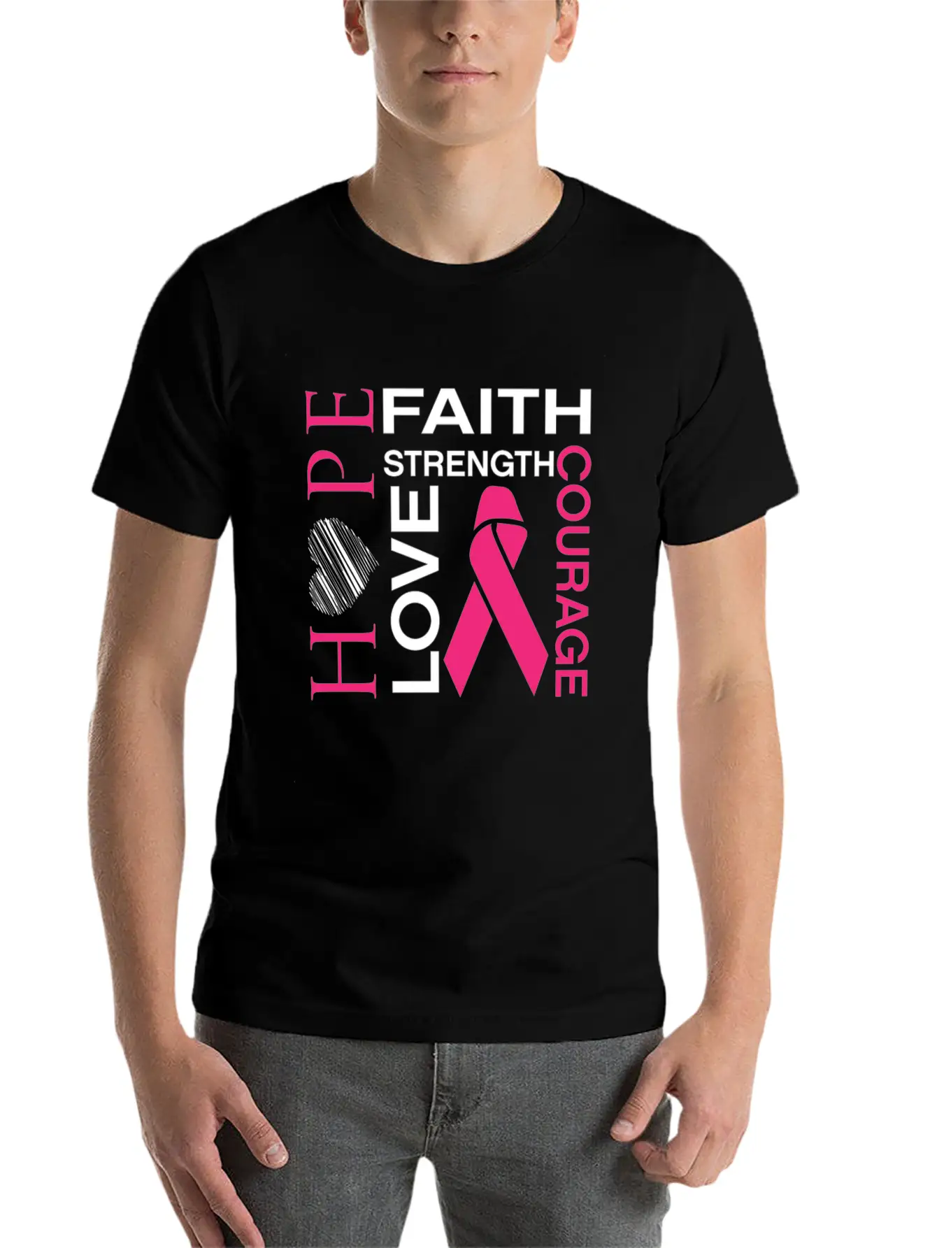 Hope Faith Strength Love Courage Unisex Short Sleeve Soft Cotton T-Shirt – Casual Everyday Wear