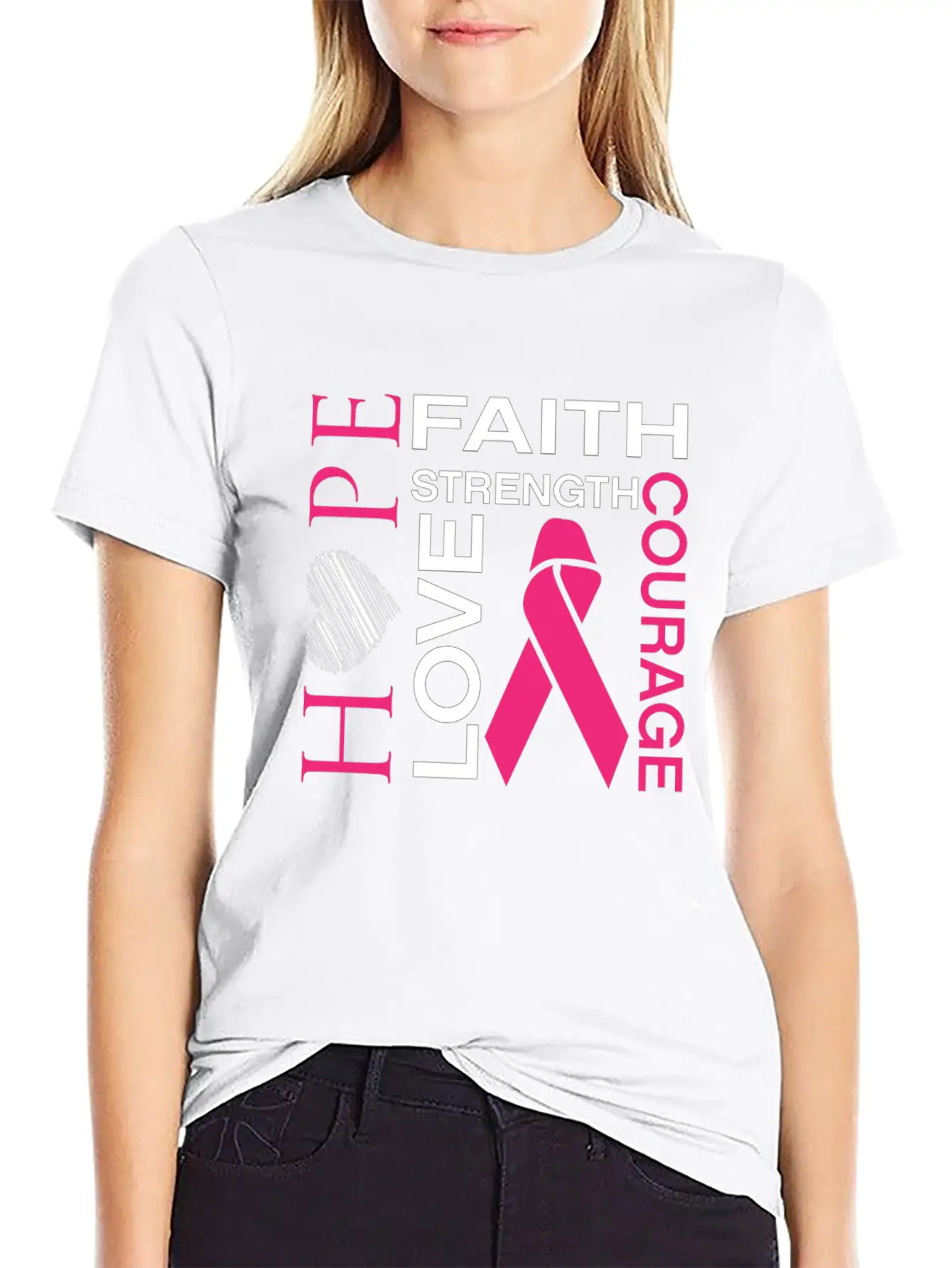 Hope Faith Strength Love Courage Unisex Short Sleeve Soft Cotton T-Shirt – Casual Everyday Wear