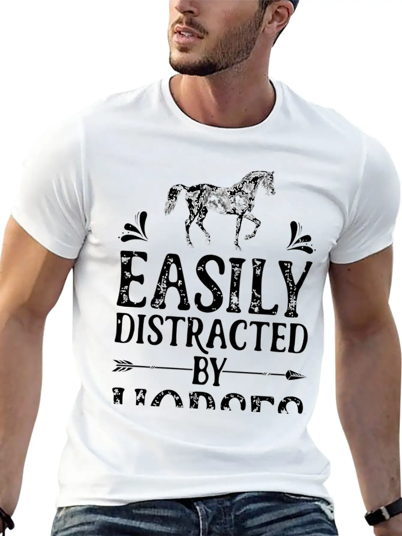 Horse Easily Distracted By Horses T Shirt I Love G Stylish Everyday T-Shirt – Unisex Basic Cotton Tee