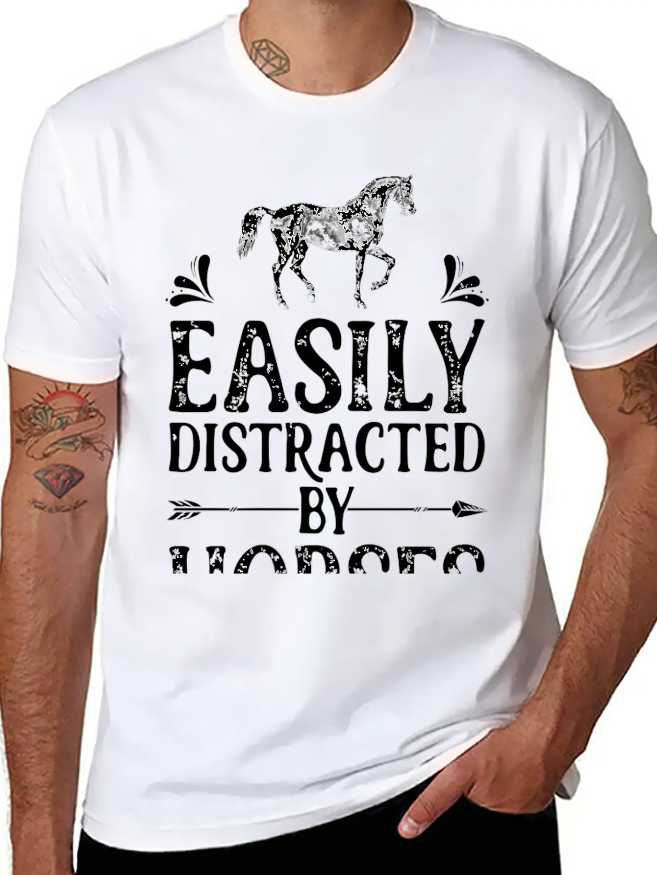Horse Easily Distracted By Horses T Shirt I Love G Stylish Everyday T-Shirt – Unisex Basic Cotton Tee