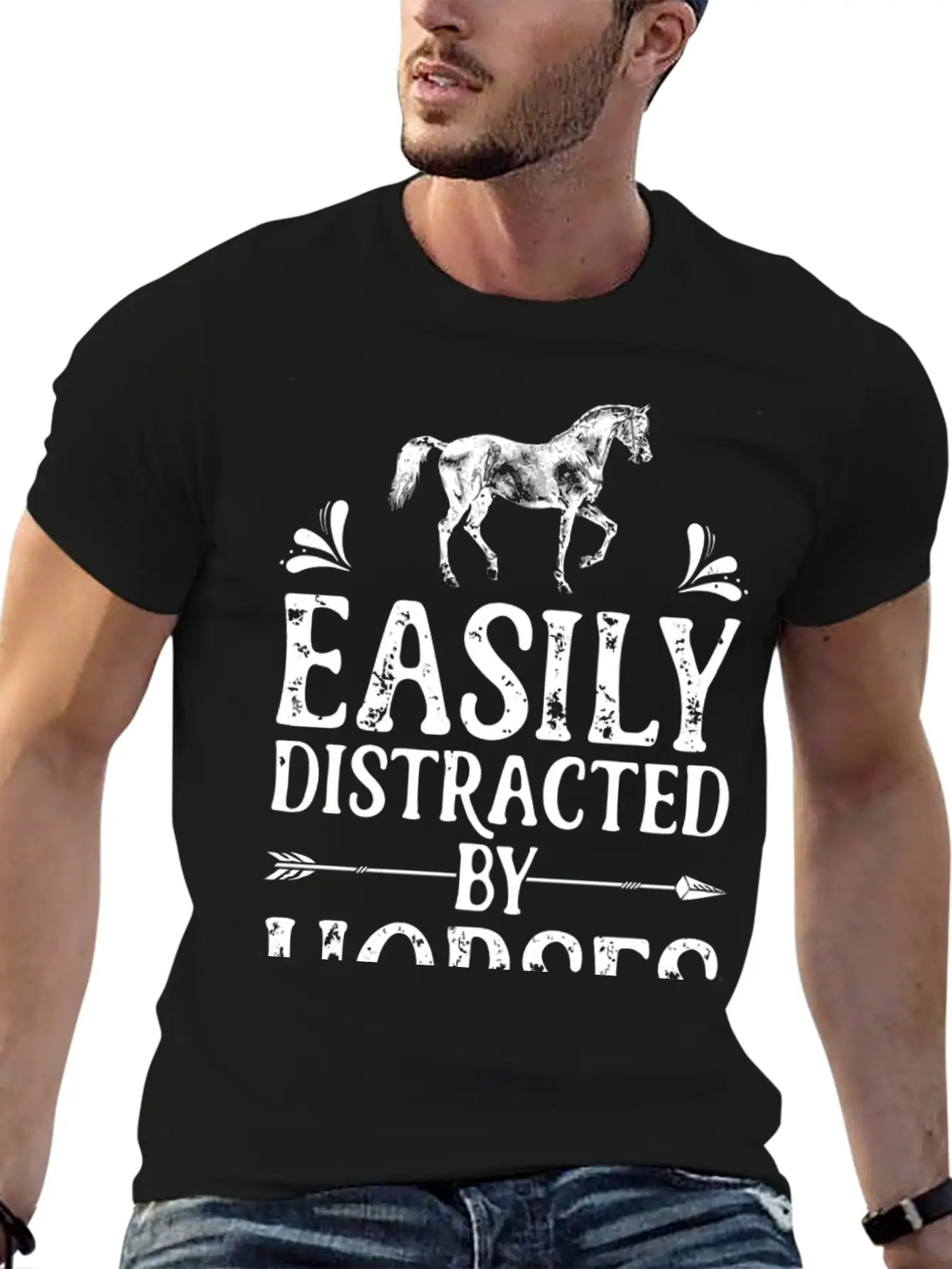 Horse Easily Distracted By Horses T Shirt I Love G Stylish Everyday T-Shirt – Unisex Basic Cotton Tee