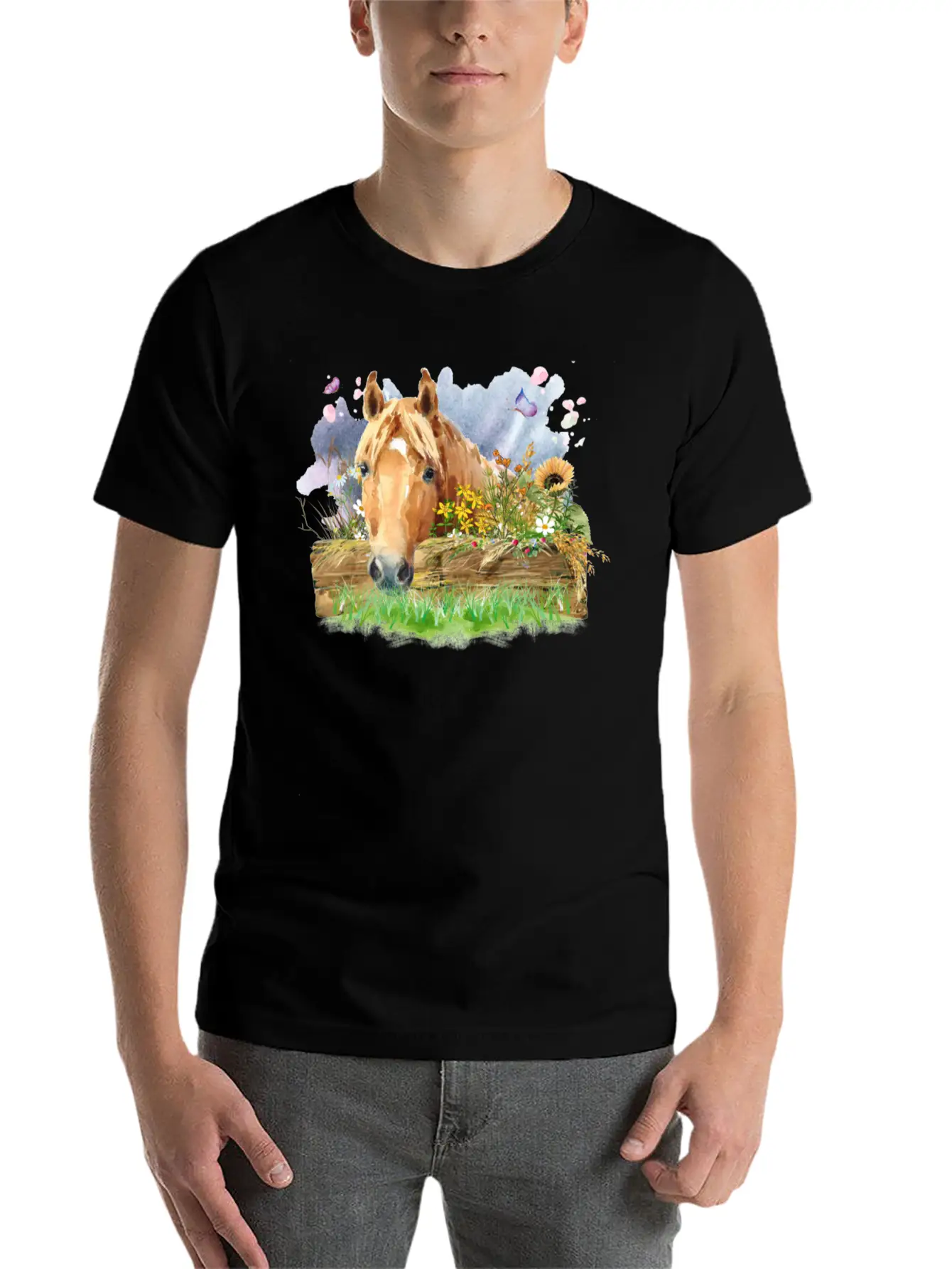 Horse Watercolor Unisex Short Sleeve Soft Cotton T-Shirt – Casual Everyday Wear