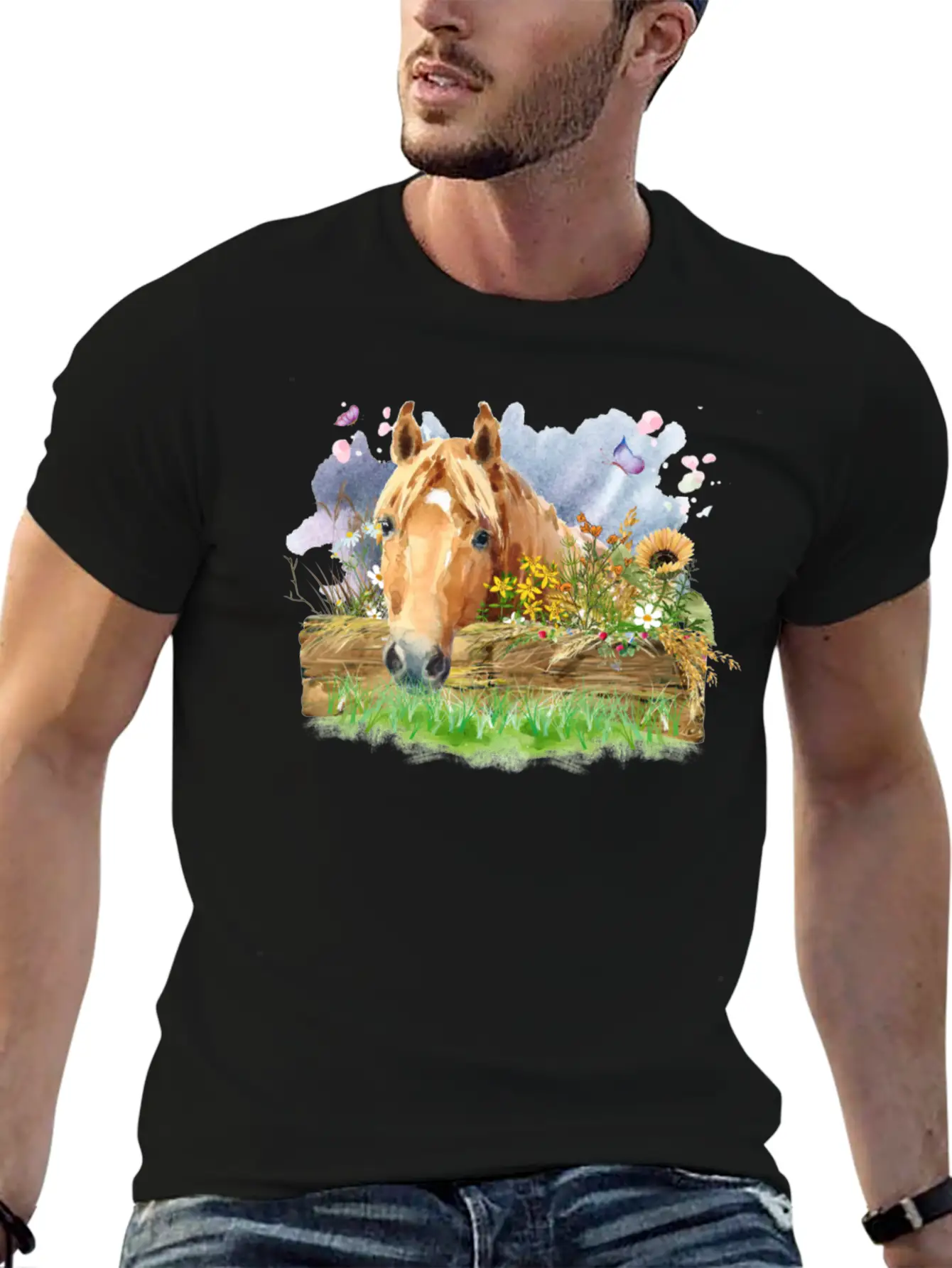 Horse Watercolor Unisex Short Sleeve Soft Cotton T-Shirt – Casual Everyday Wear