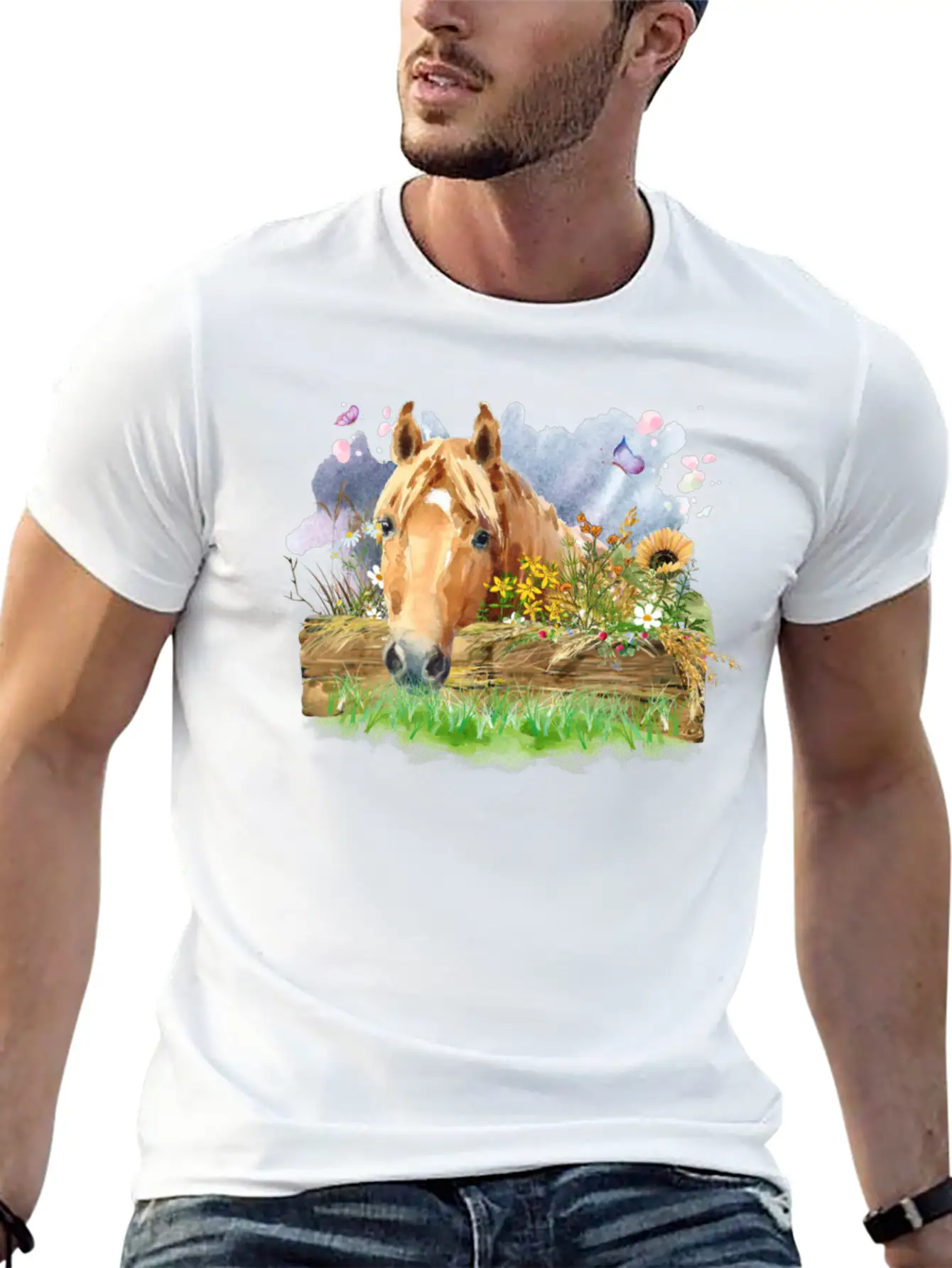Horse Watercolor Unisex Short Sleeve Soft Cotton T-Shirt – Casual Everyday Wear