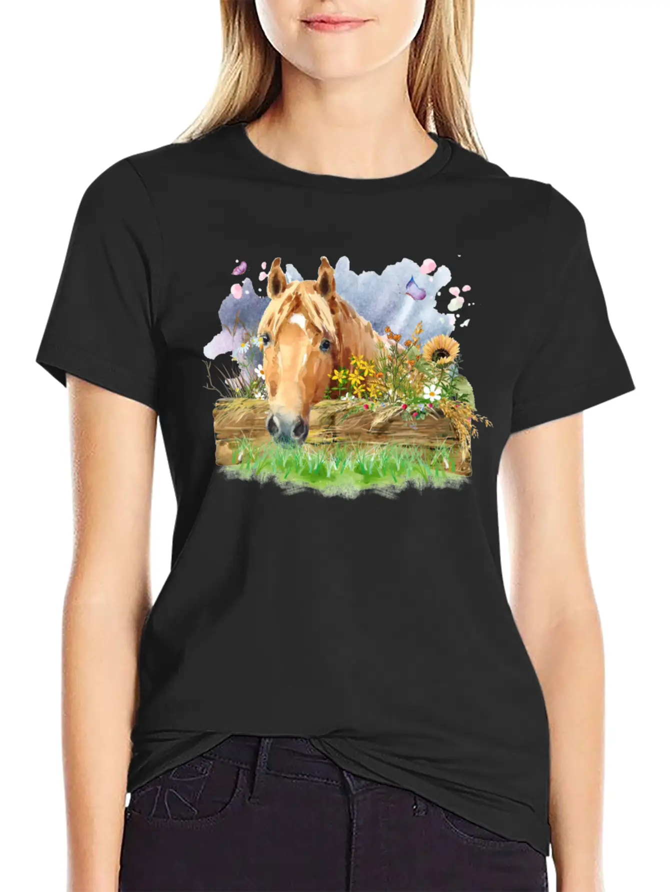 Horse Watercolor Unisex Short Sleeve Soft Cotton T-Shirt – Casual Everyday Wear
