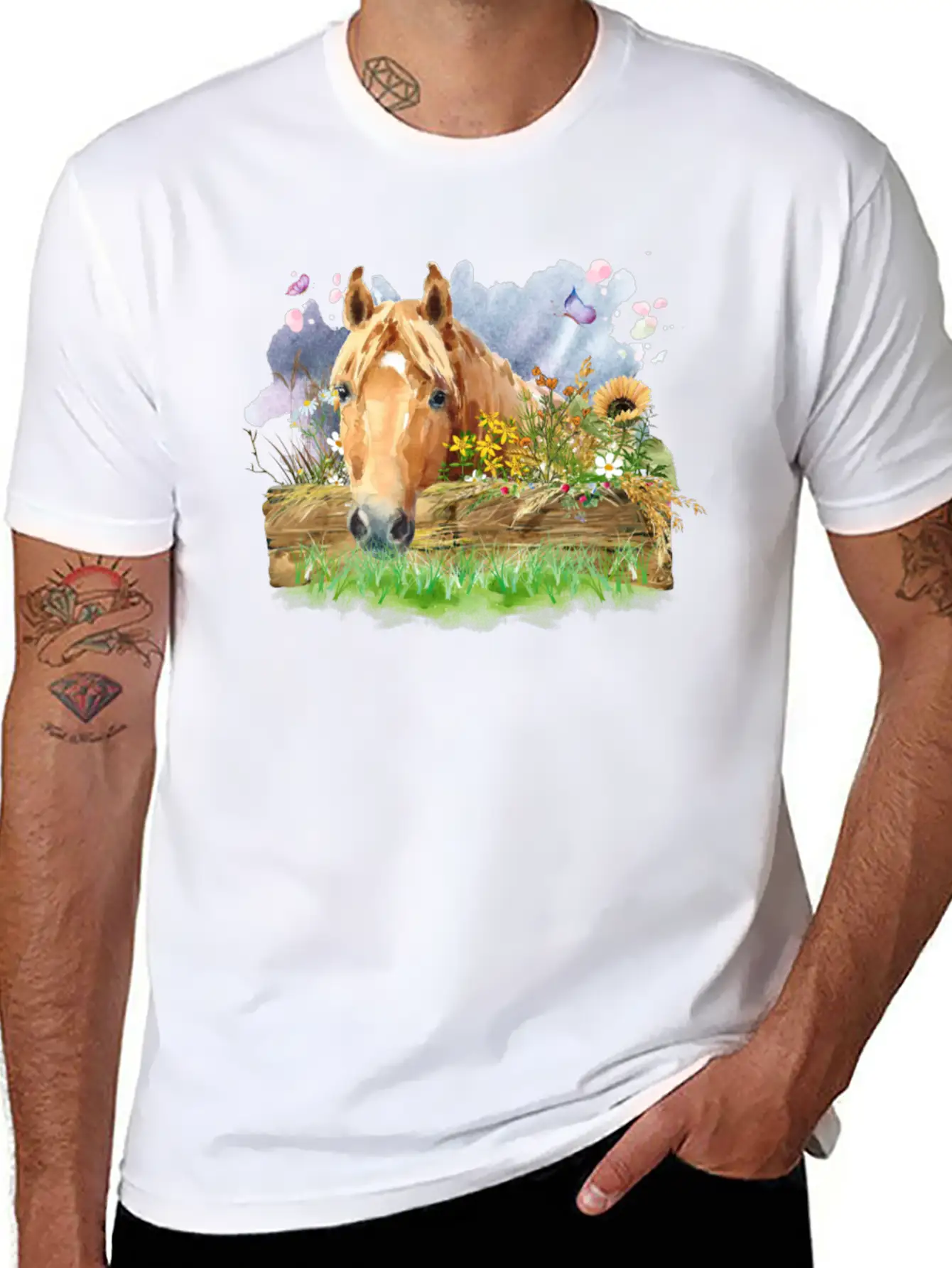 Horse Watercolor Unisex Short Sleeve Soft Cotton T-Shirt – Casual Everyday Wear