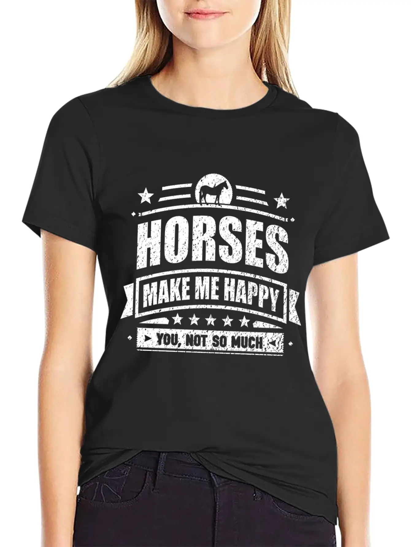 Horses Make Me Happy Funny Horse Gift T-shirt Unisex Casual T-Shirt – Clean Design For Daily Comfort