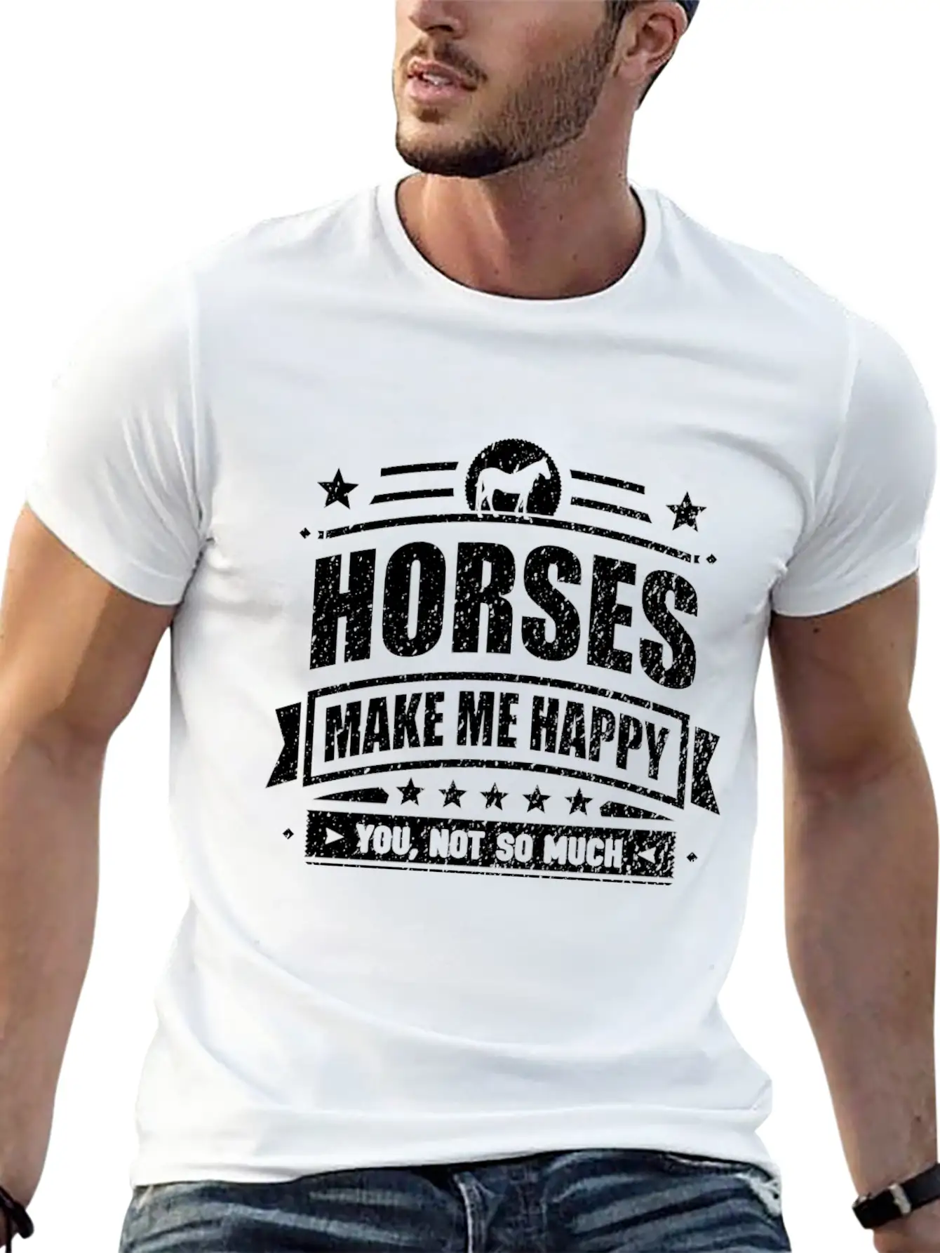 Horses Make Me Happy Funny Horse Gift T-shirt Unisex Casual T-Shirt – Clean Design For Daily Comfort