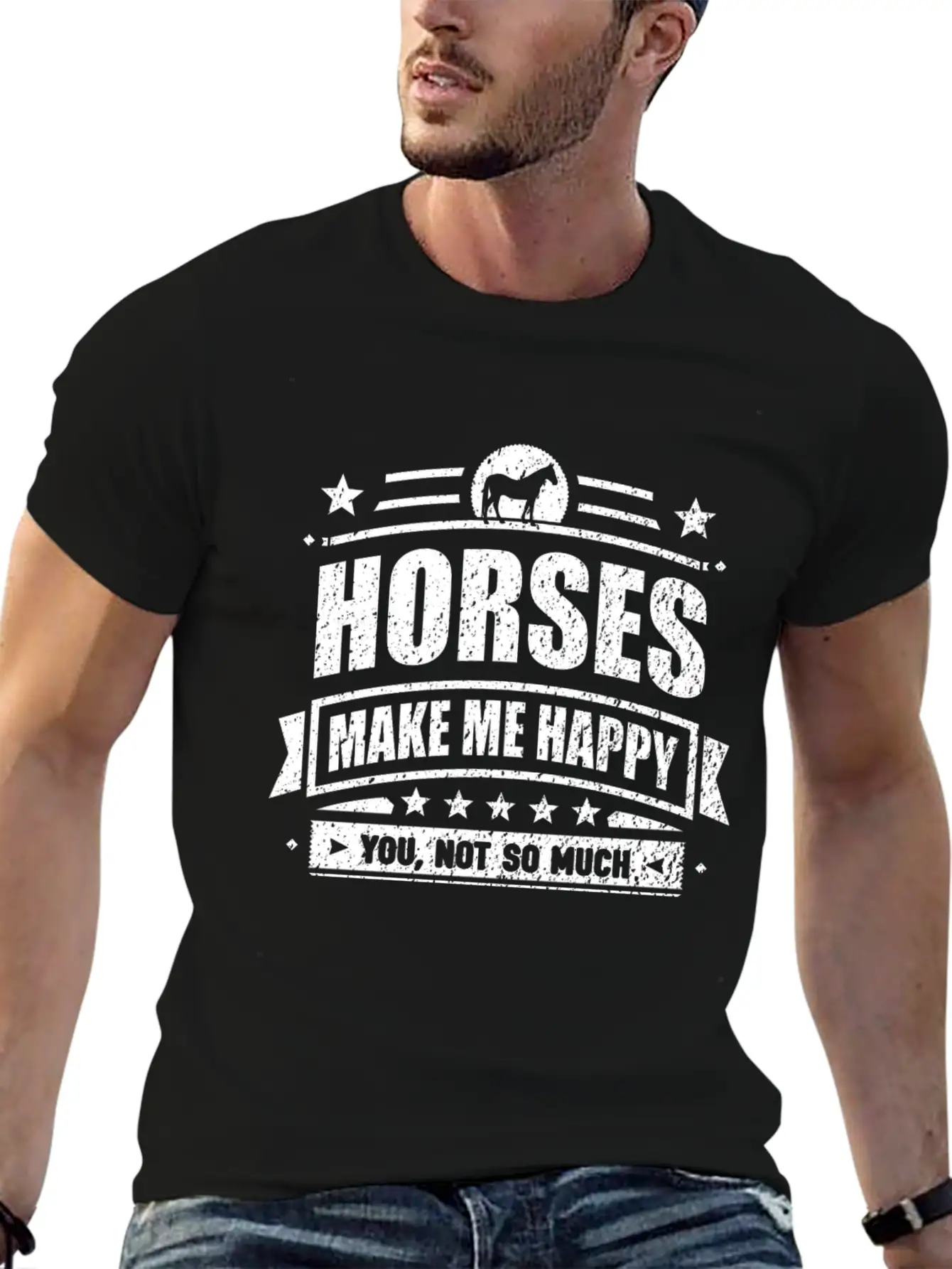 Horses Make Me Happy Funny Horse Gift T-shirt Unisex Casual T-Shirt – Clean Design For Daily Comfort