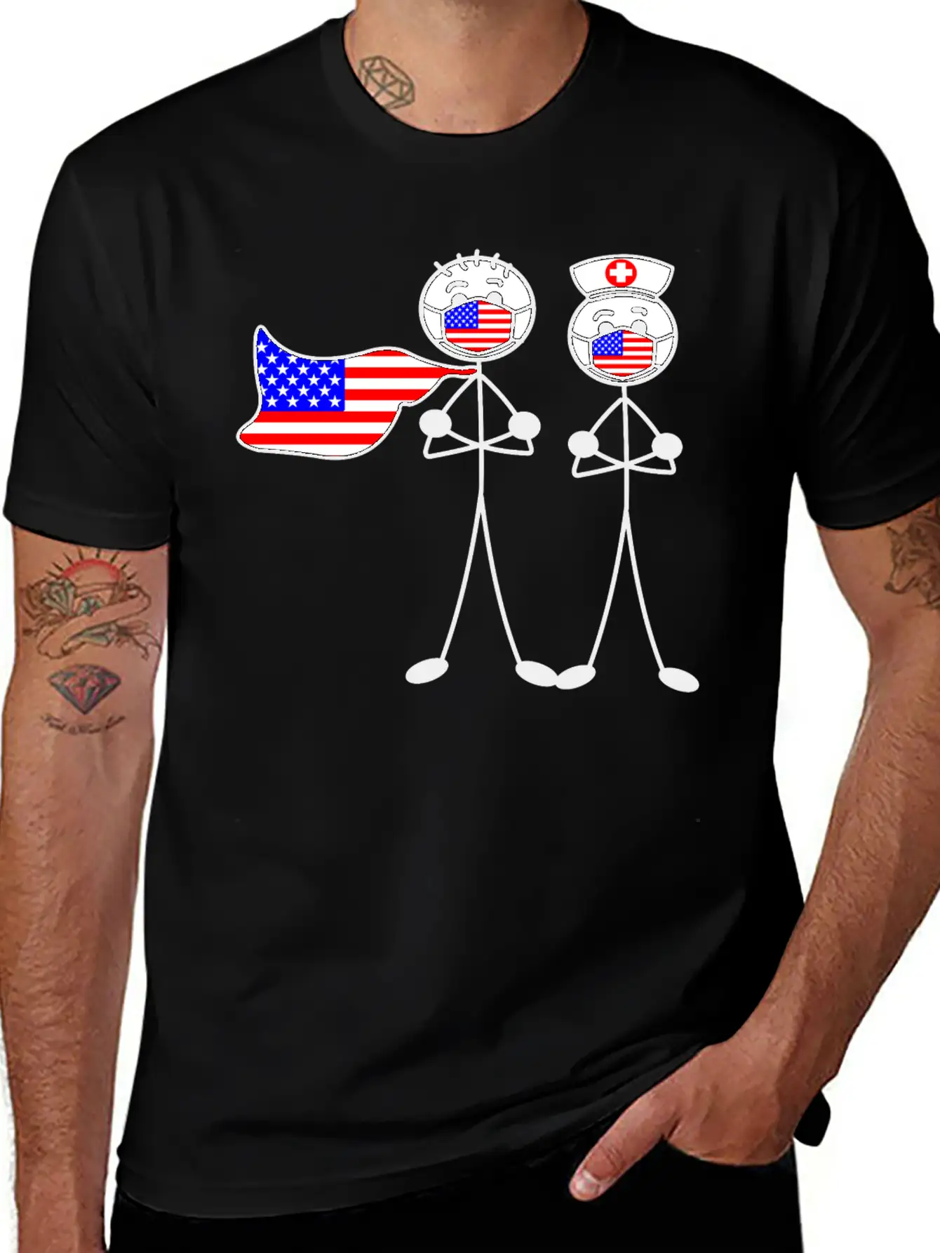 Hospital Heroes In The USA With Mouth Caps Essential Unisex Summer Tee – Soft Cotton Casual Fit