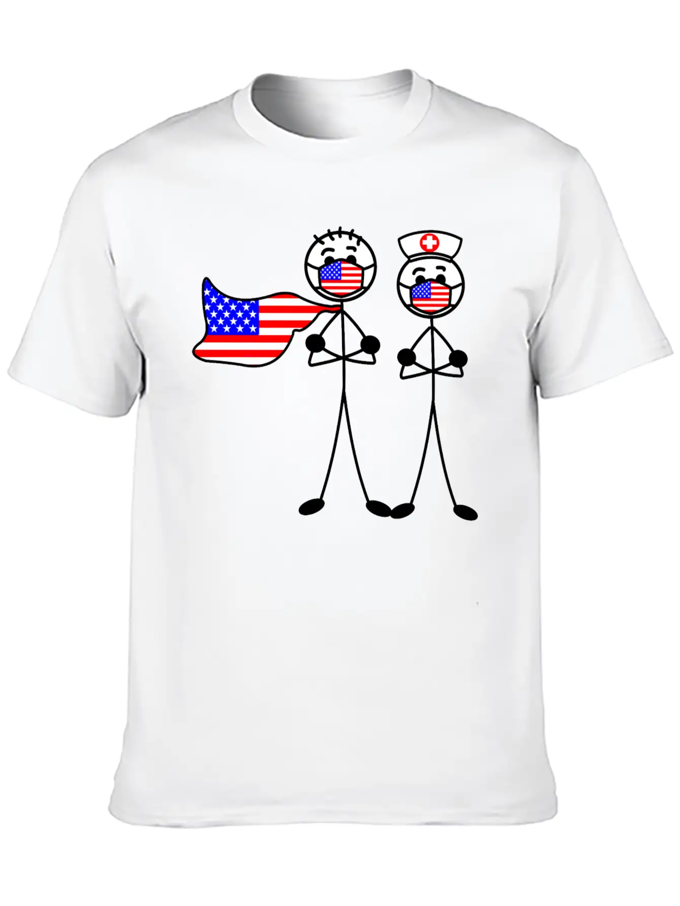 Hospital Heroes In The USA With Mouth Caps Essential Unisex Summer Tee – Soft Cotton Casual Fit