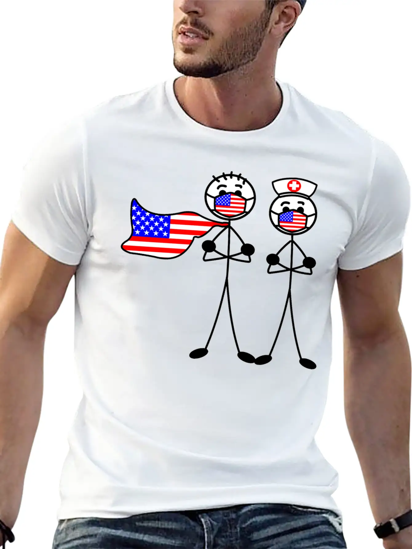 Hospital Heroes In The USA With Mouth Caps Essential Unisex Summer Tee – Soft Cotton Casual Fit