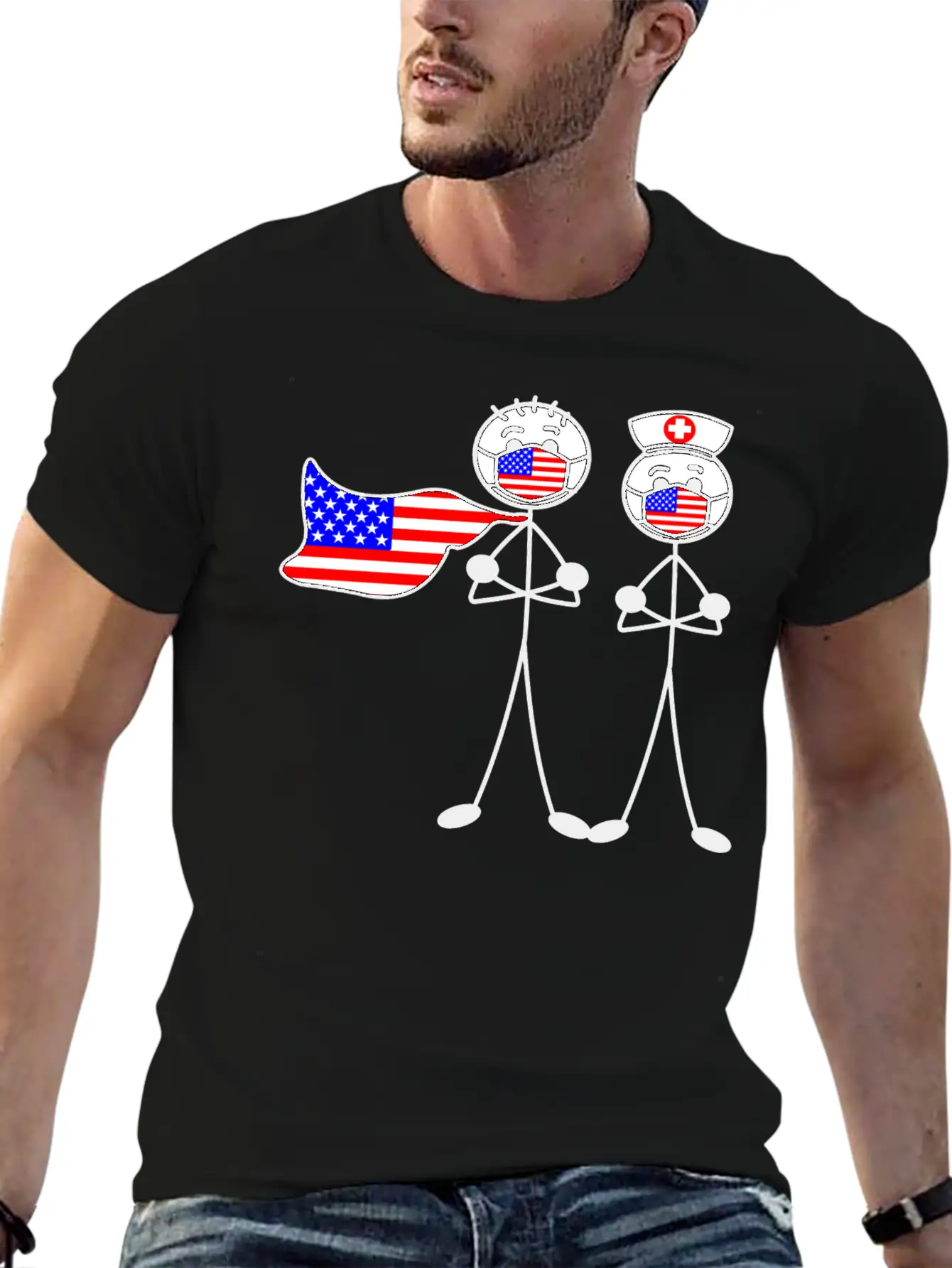 Hospital Heroes In The USA With Mouth Caps Essential Unisex Summer Tee – Soft Cotton Casual Fit