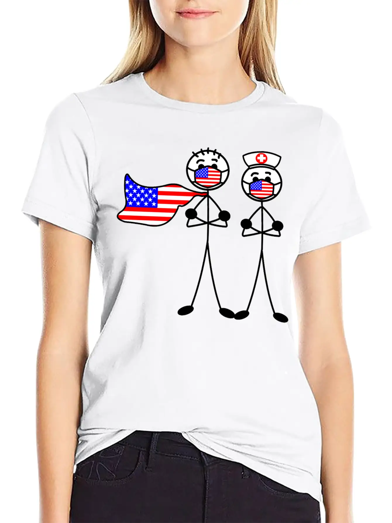 Hospital Heroes In The USA With Mouth Caps Essential Unisex Summer Tee – Soft Cotton Casual Fit