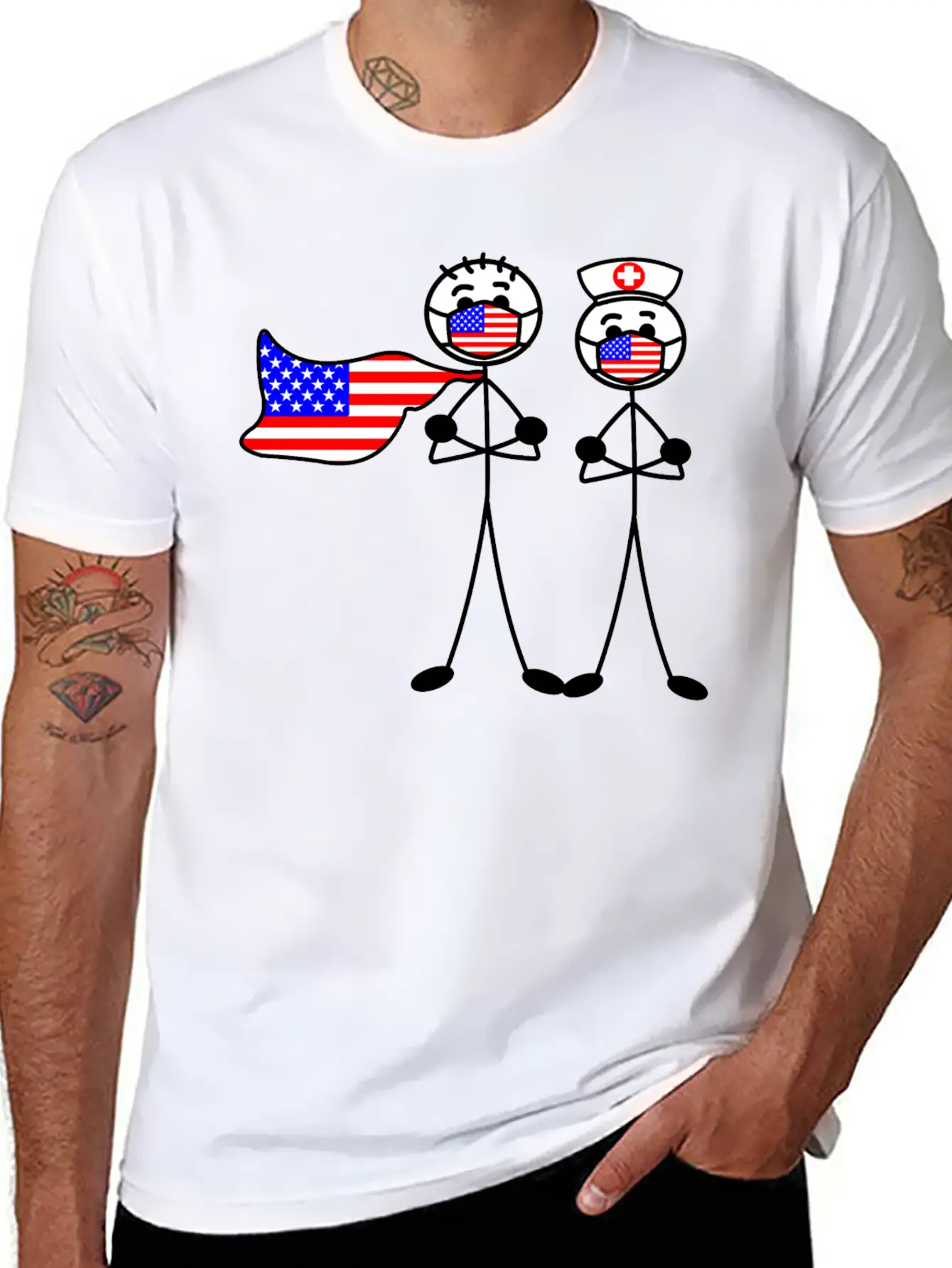Hospital Heroes In The USA With Mouth Caps Essential Unisex Summer Tee – Soft Cotton Casual Fit