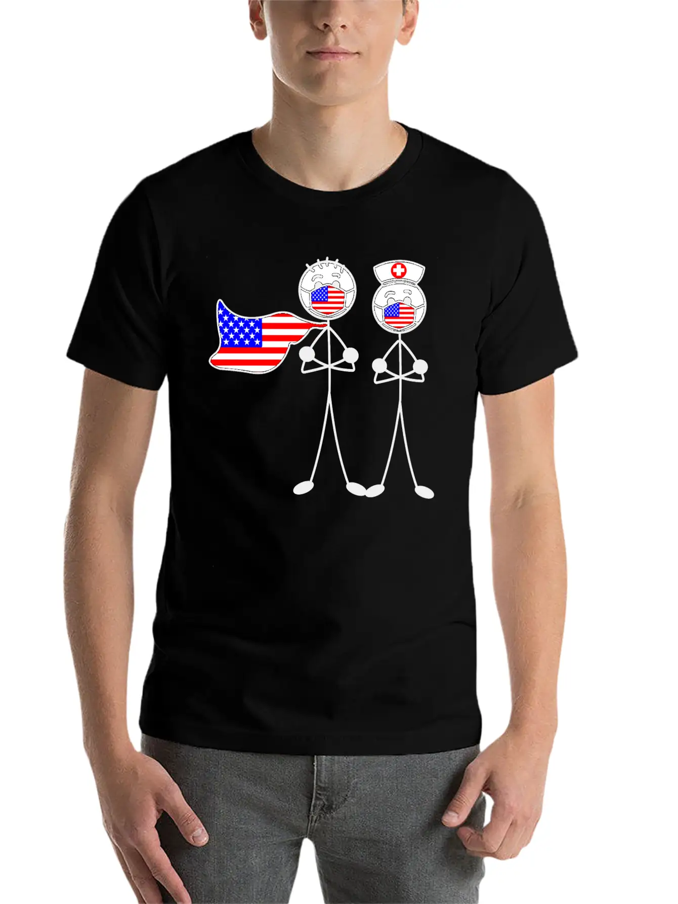 Hospital Heroes In The USA With Mouth Caps Essential Unisex Summer Tee – Soft Cotton Casual Fit