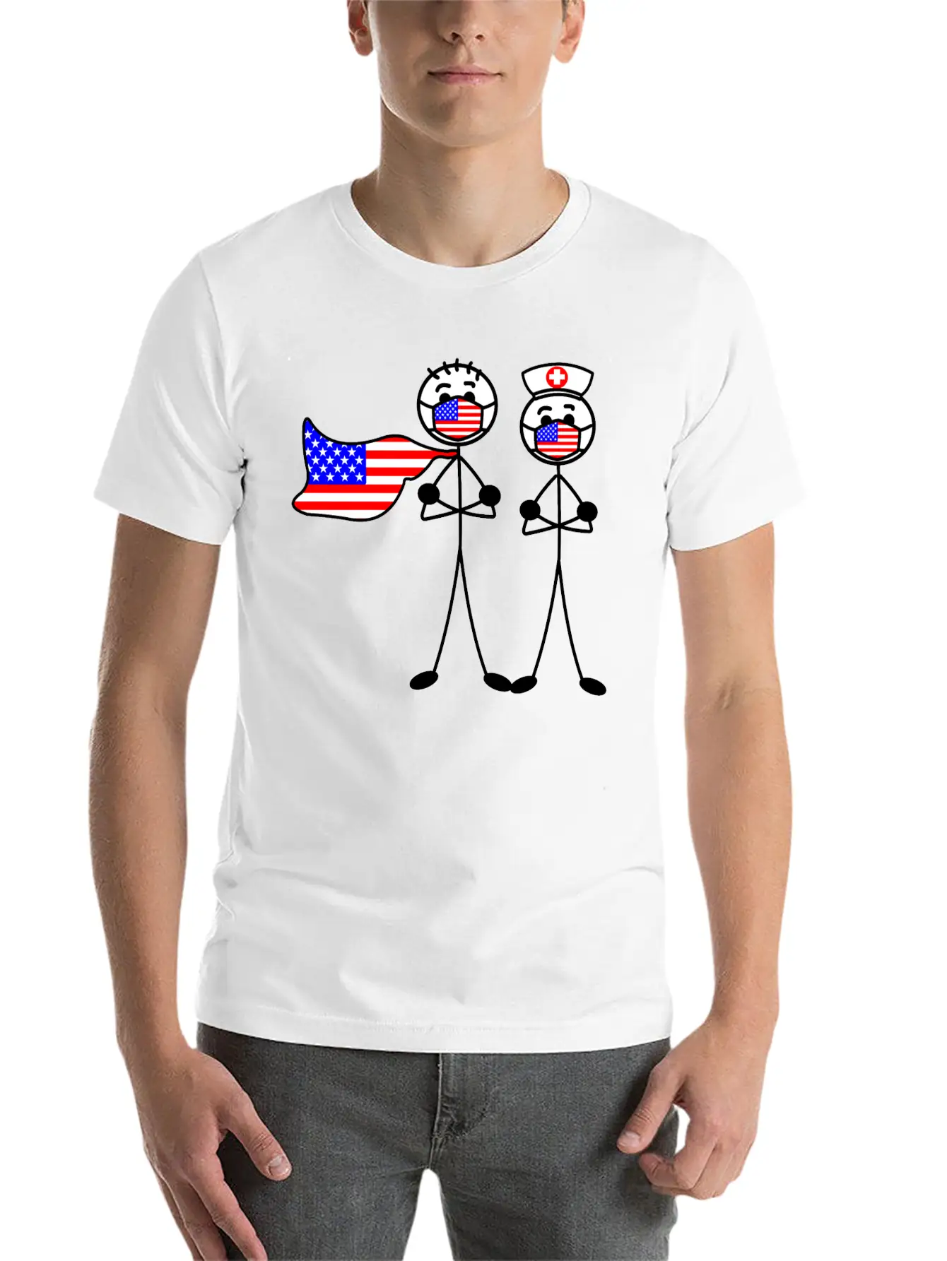 Hospital Heroes In The USA With Mouth Caps Essential Unisex Summer Tee – Soft Cotton Casual Fit