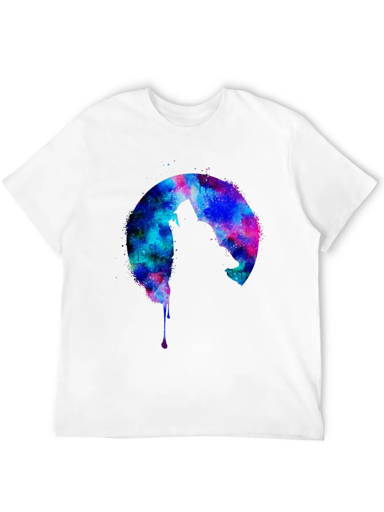 Howling Wolf Watercolor Space Drips Galaxy Gift Basic Graphic T-Shirt – Daily Comfort In Soft Cotton