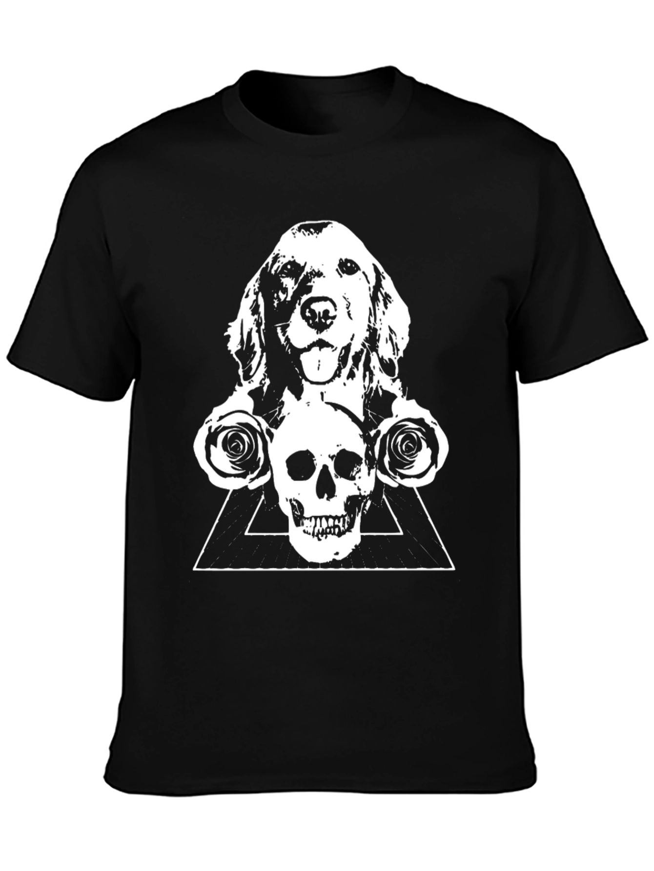 Dog Skull & Rose Graphic Tee - Black