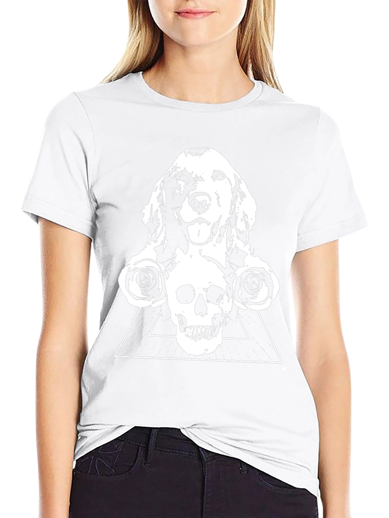Dog Skull & Rose Graphic Tee - Black