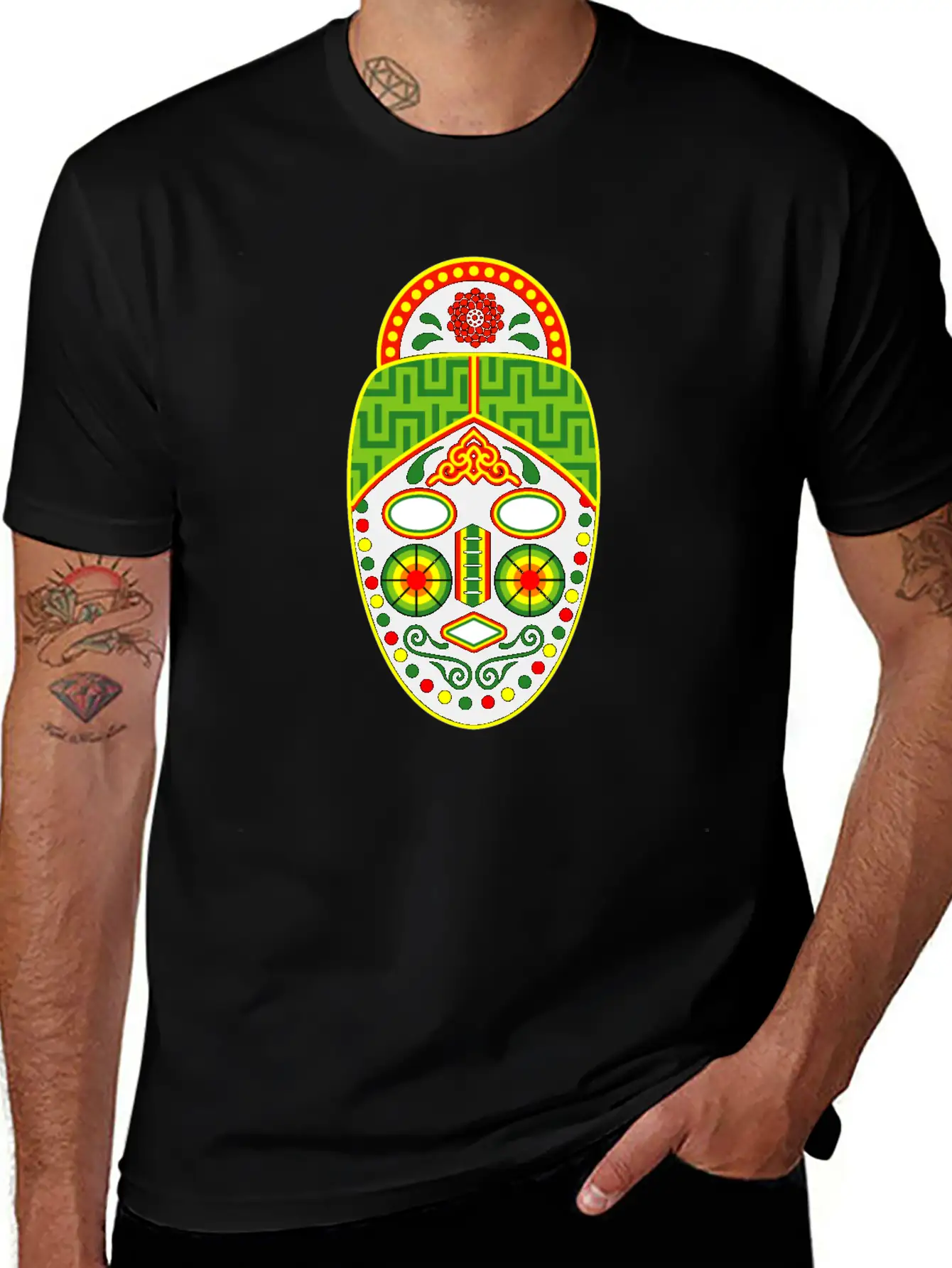 Huichol Mask Unisex Short Sleeve Soft Cotton T-Shirt – Casual Everyday Wear