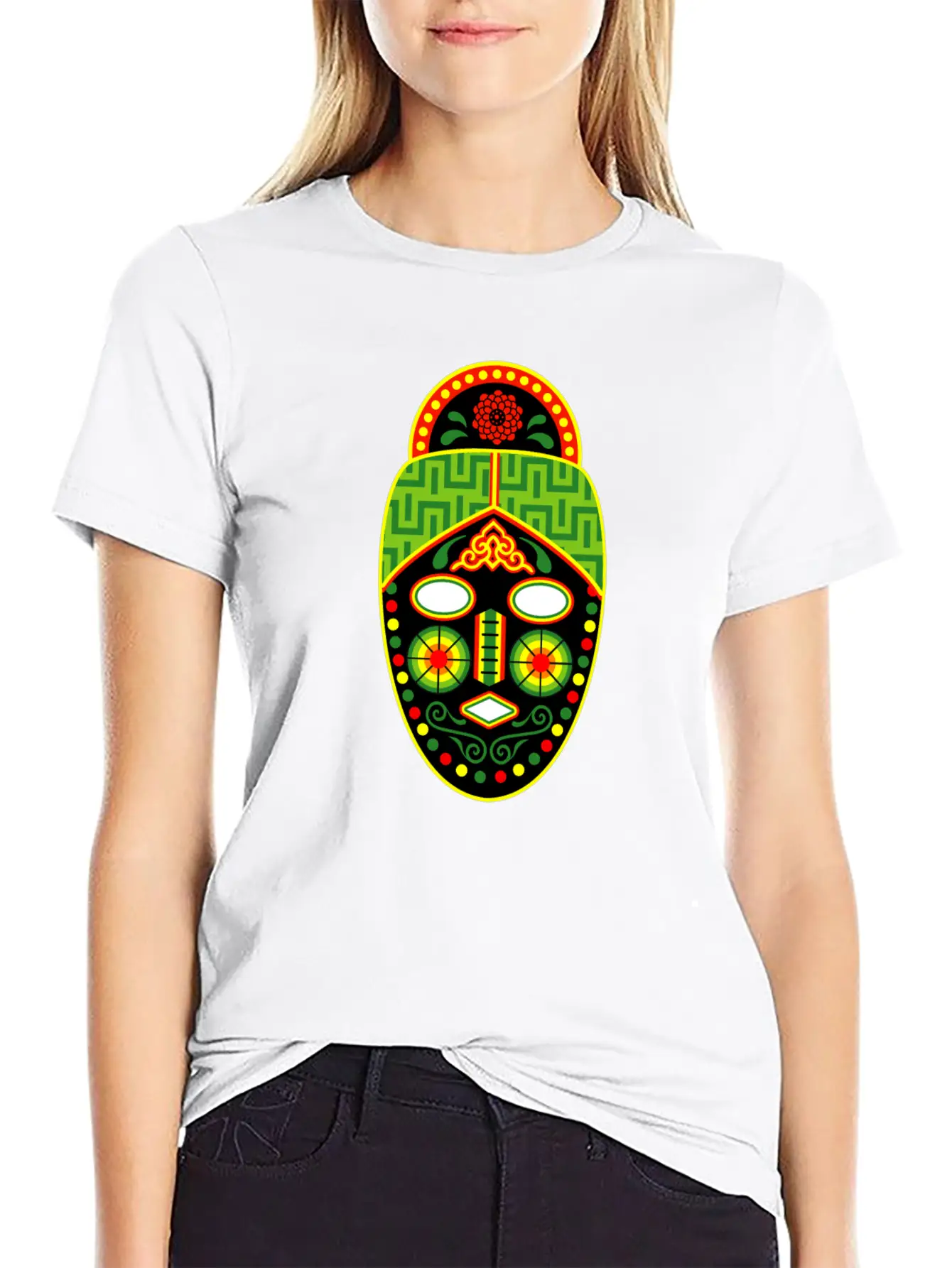 Huichol Mask Unisex Short Sleeve Soft Cotton T-Shirt – Casual Everyday Wear