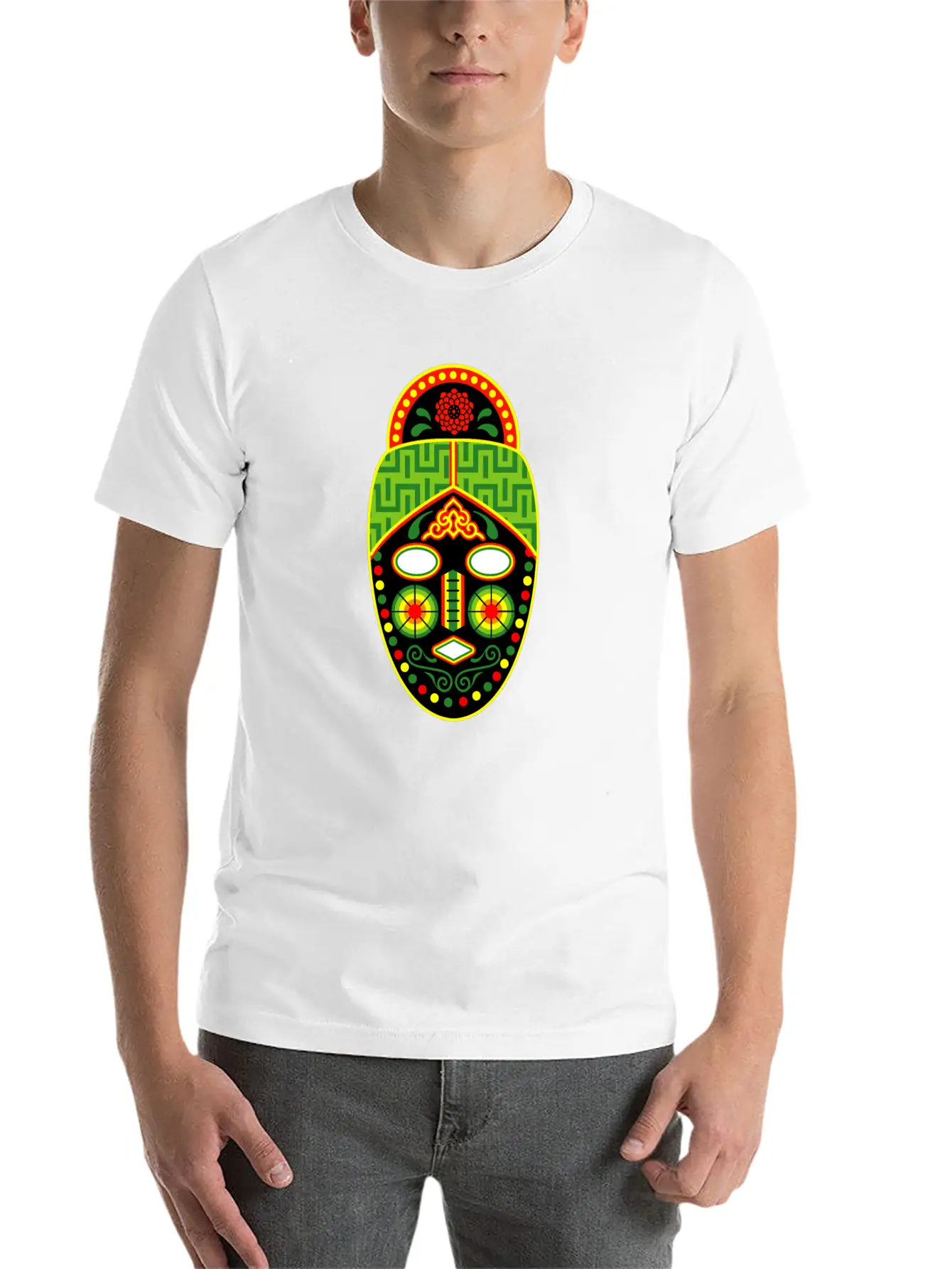 Huichol Mask Unisex Short Sleeve Soft Cotton T-Shirt – Casual Everyday Wear