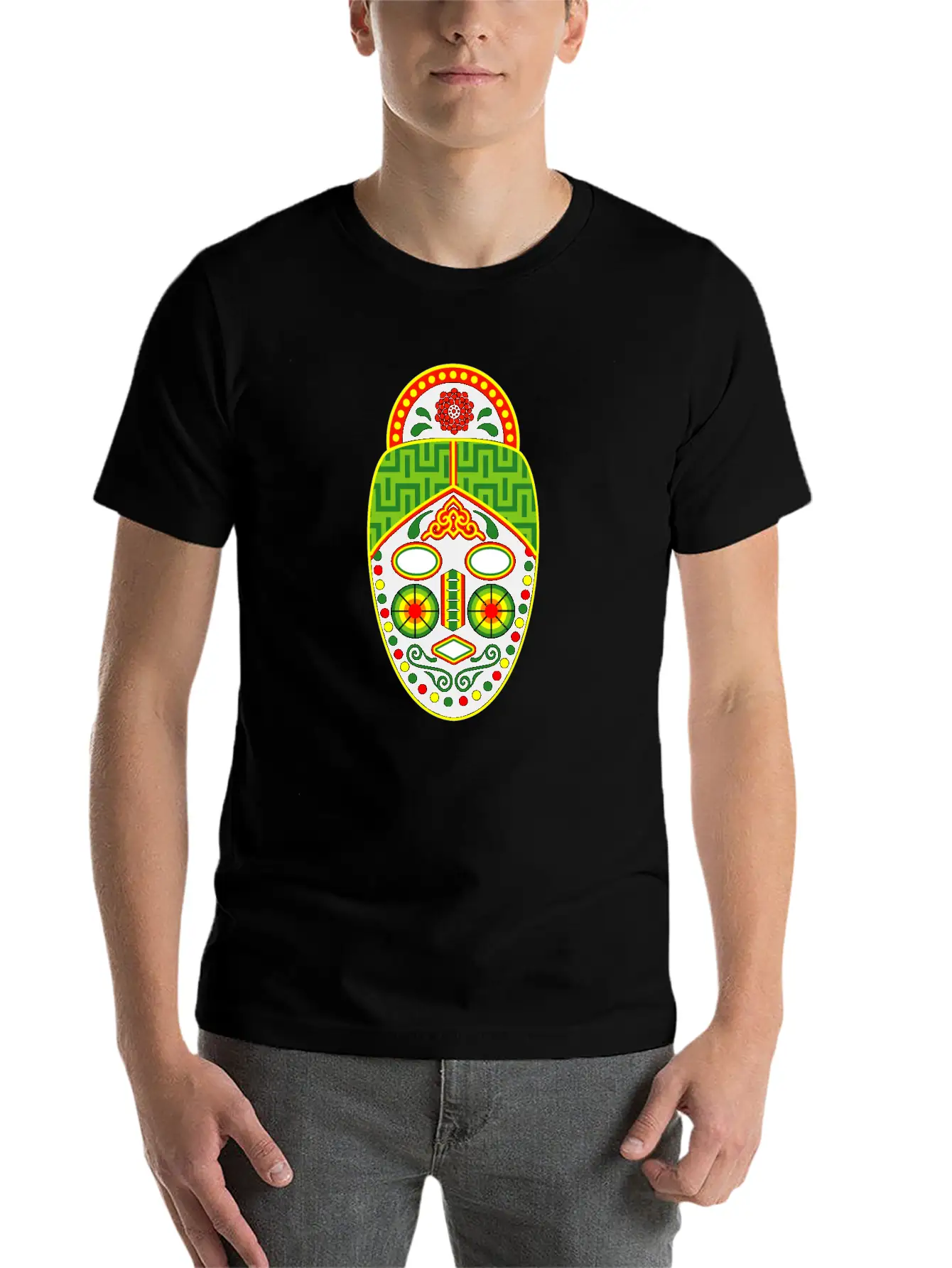 Huichol Mask Unisex Short Sleeve Soft Cotton T-Shirt – Casual Everyday Wear
