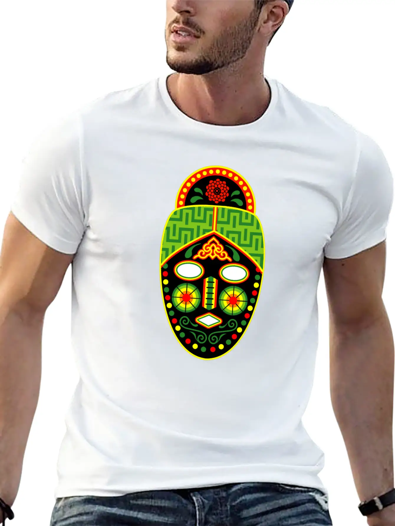 Huichol Mask Unisex Short Sleeve Soft Cotton T-Shirt – Casual Everyday Wear