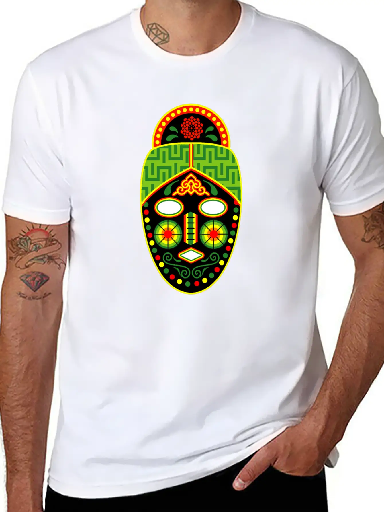 Huichol Mask Unisex Short Sleeve Soft Cotton T-Shirt – Casual Everyday Wear