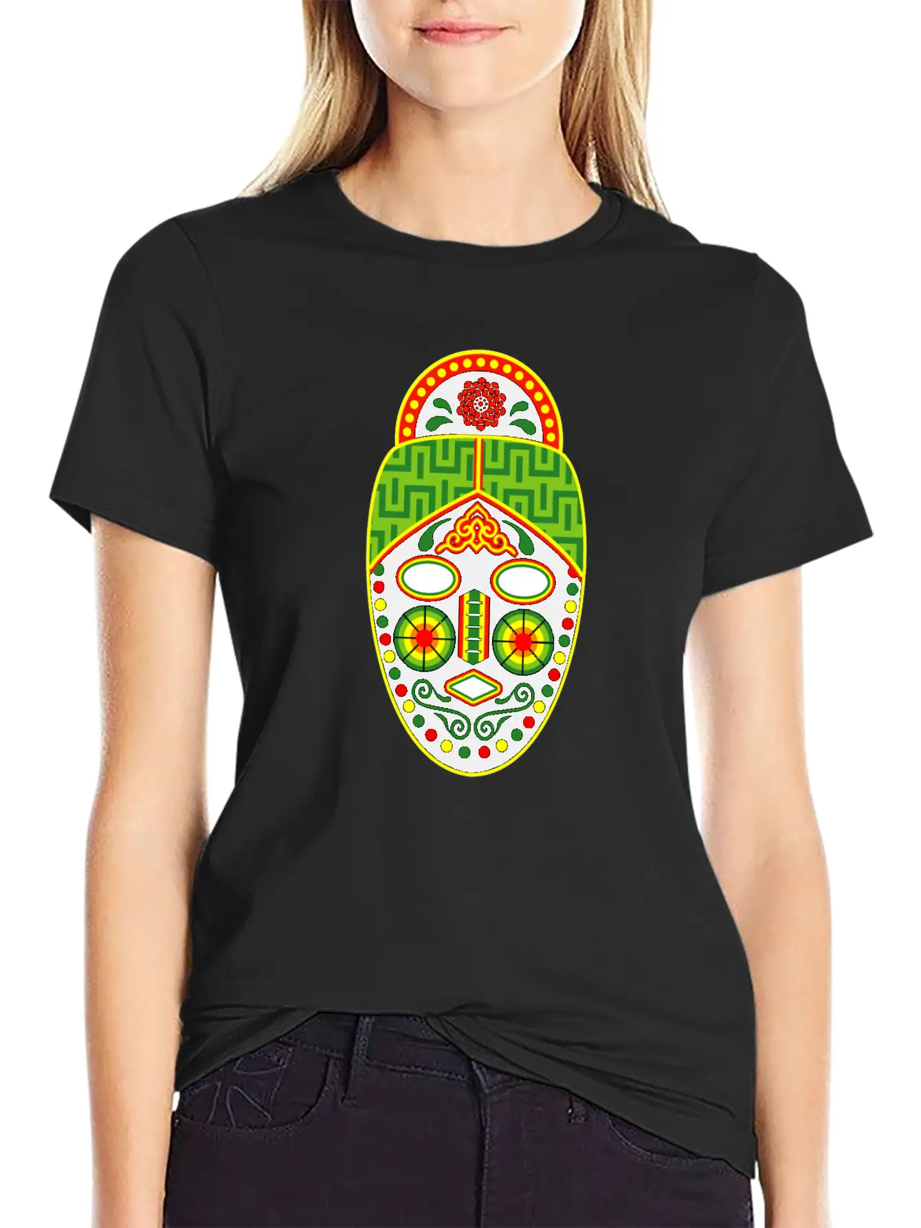 Huichol Mask Unisex Short Sleeve Soft Cotton T-Shirt – Casual Everyday Wear