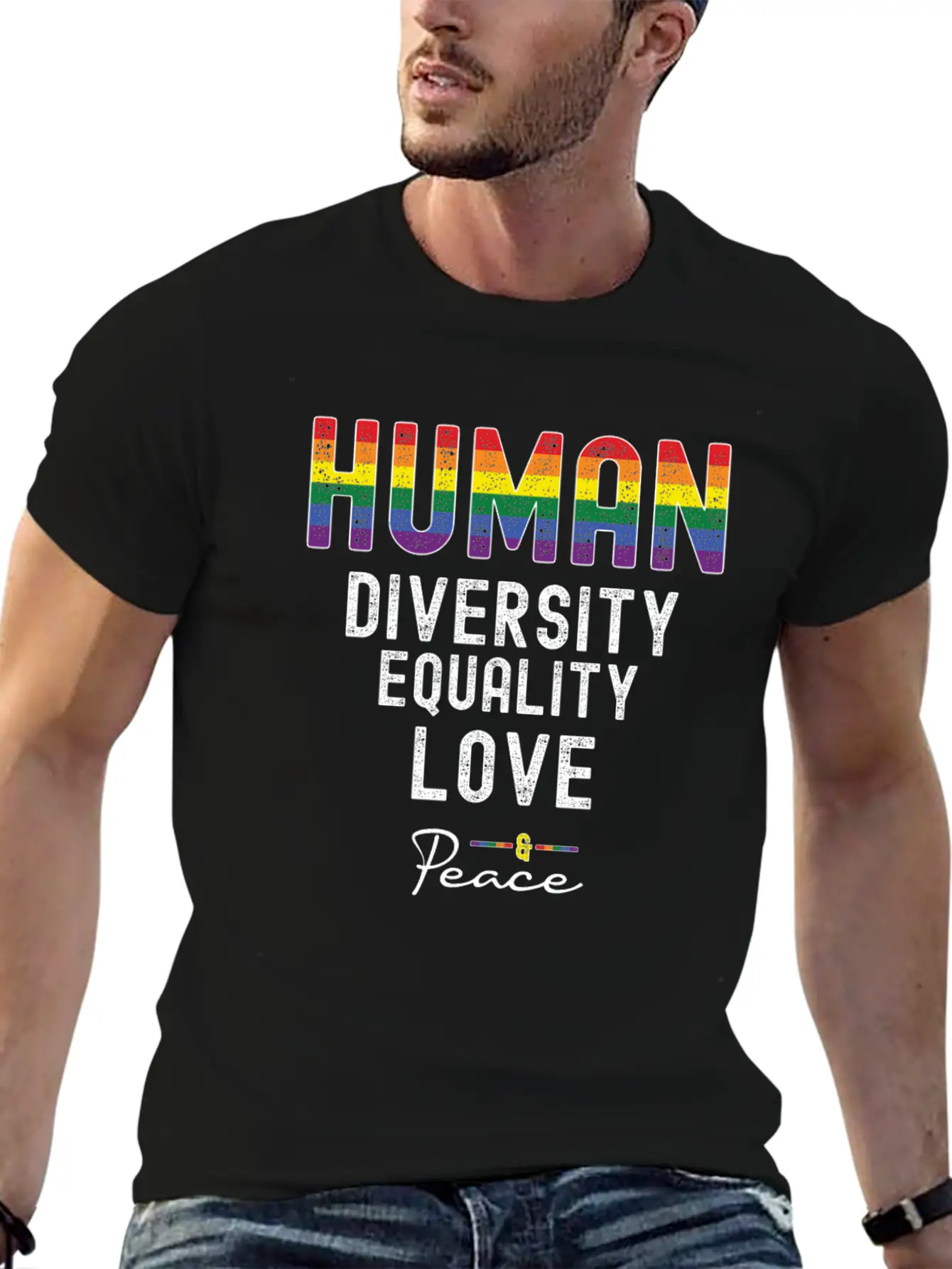 HUMAN LGBT Flag Rainbow Pride Month | Gay Pride Unisex Short Sleeve Soft Cotton T-Shirt – Casual Everyday Wear