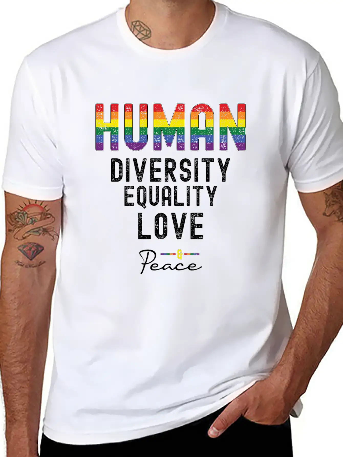 HUMAN LGBT Flag Rainbow Pride Month | Gay Pride Unisex Short Sleeve Soft Cotton T-Shirt – Casual Everyday Wear