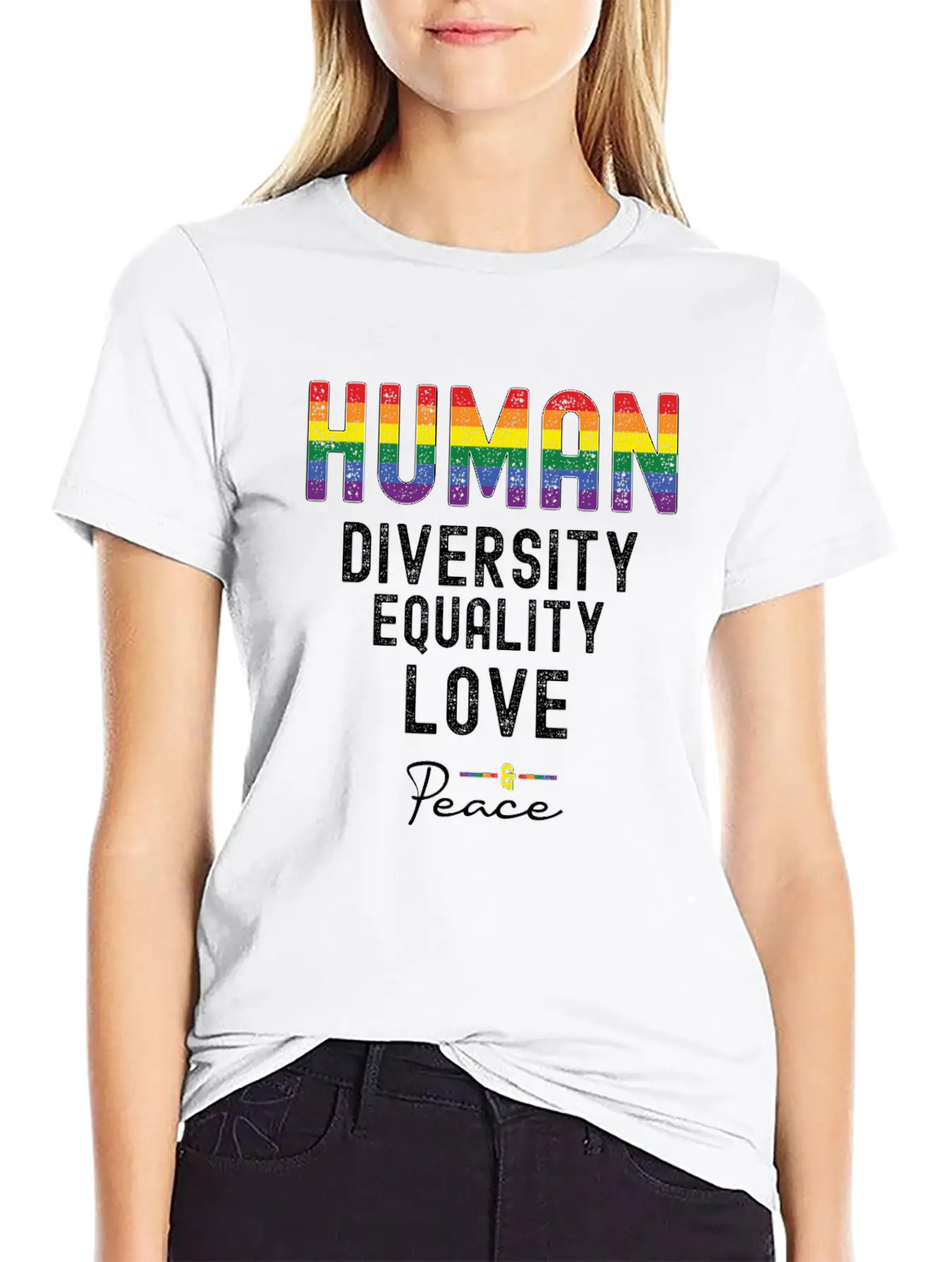 HUMAN LGBT Flag Rainbow Pride Month | Gay Pride Unisex Short Sleeve Soft Cotton T-Shirt – Casual Everyday Wear