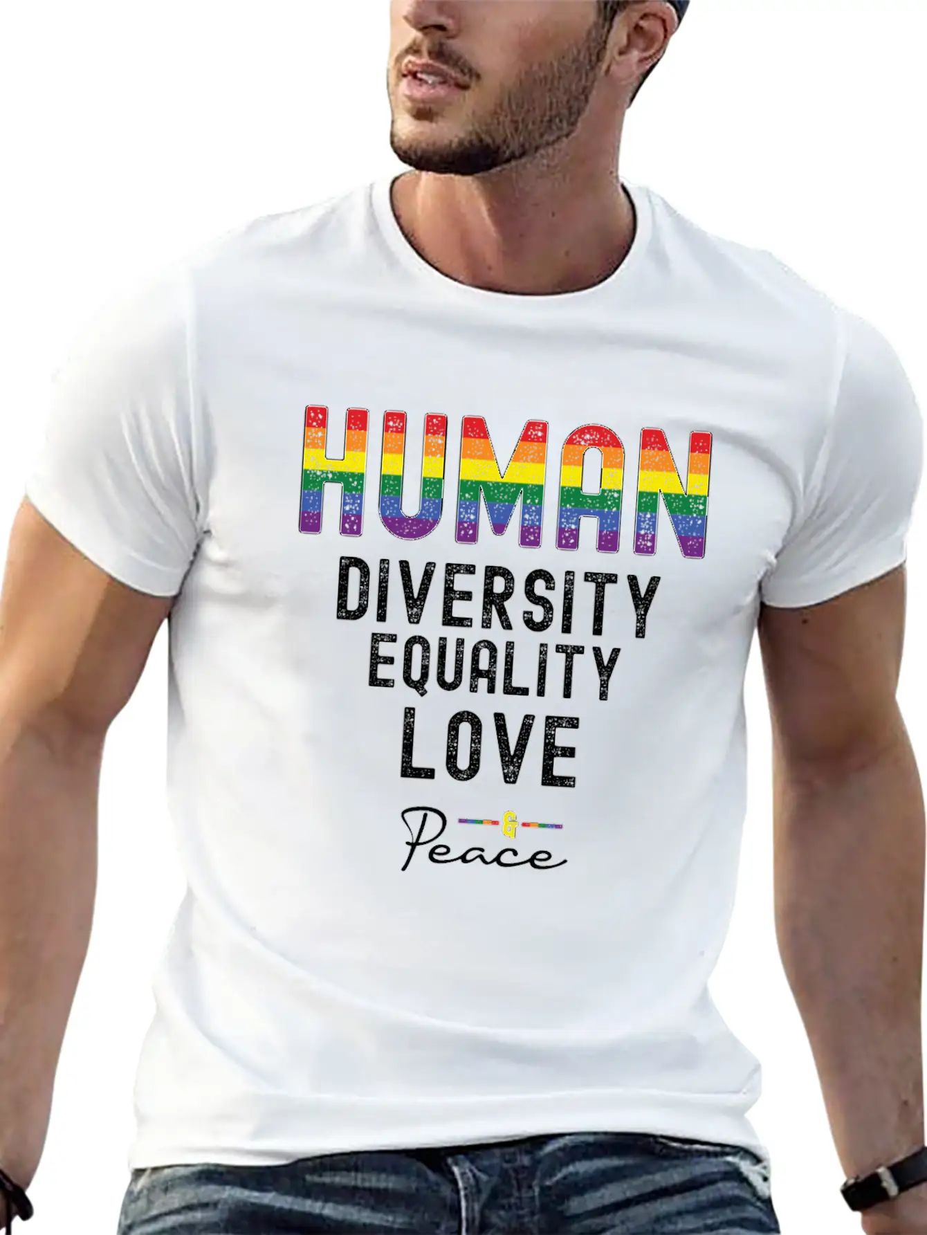 HUMAN LGBT Flag Rainbow Pride Month | Gay Pride Unisex Short Sleeve Soft Cotton T-Shirt – Casual Everyday Wear