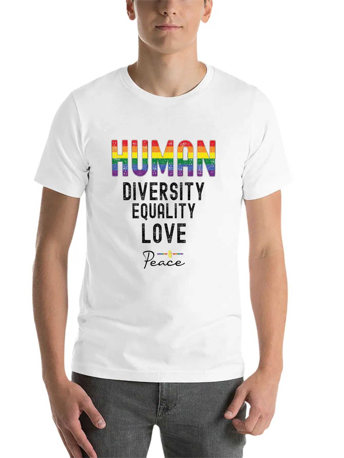 HUMAN LGBT Flag Rainbow Pride Month | Gay Pride Unisex Short Sleeve Soft Cotton T-Shirt – Casual Everyday Wear