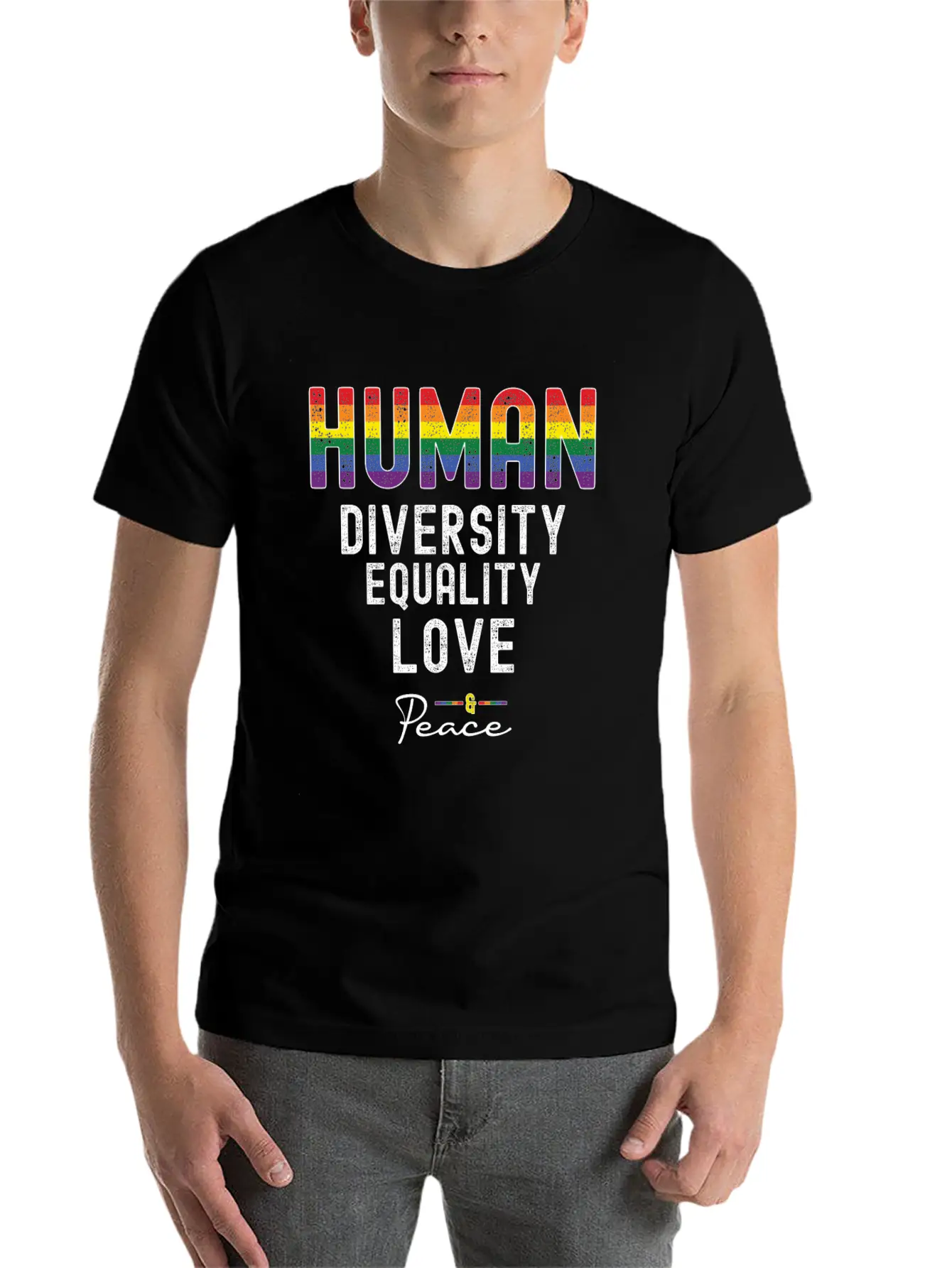 HUMAN LGBT Flag Rainbow Pride Month | Gay Pride Unisex Short Sleeve Soft Cotton T-Shirt – Casual Everyday Wear