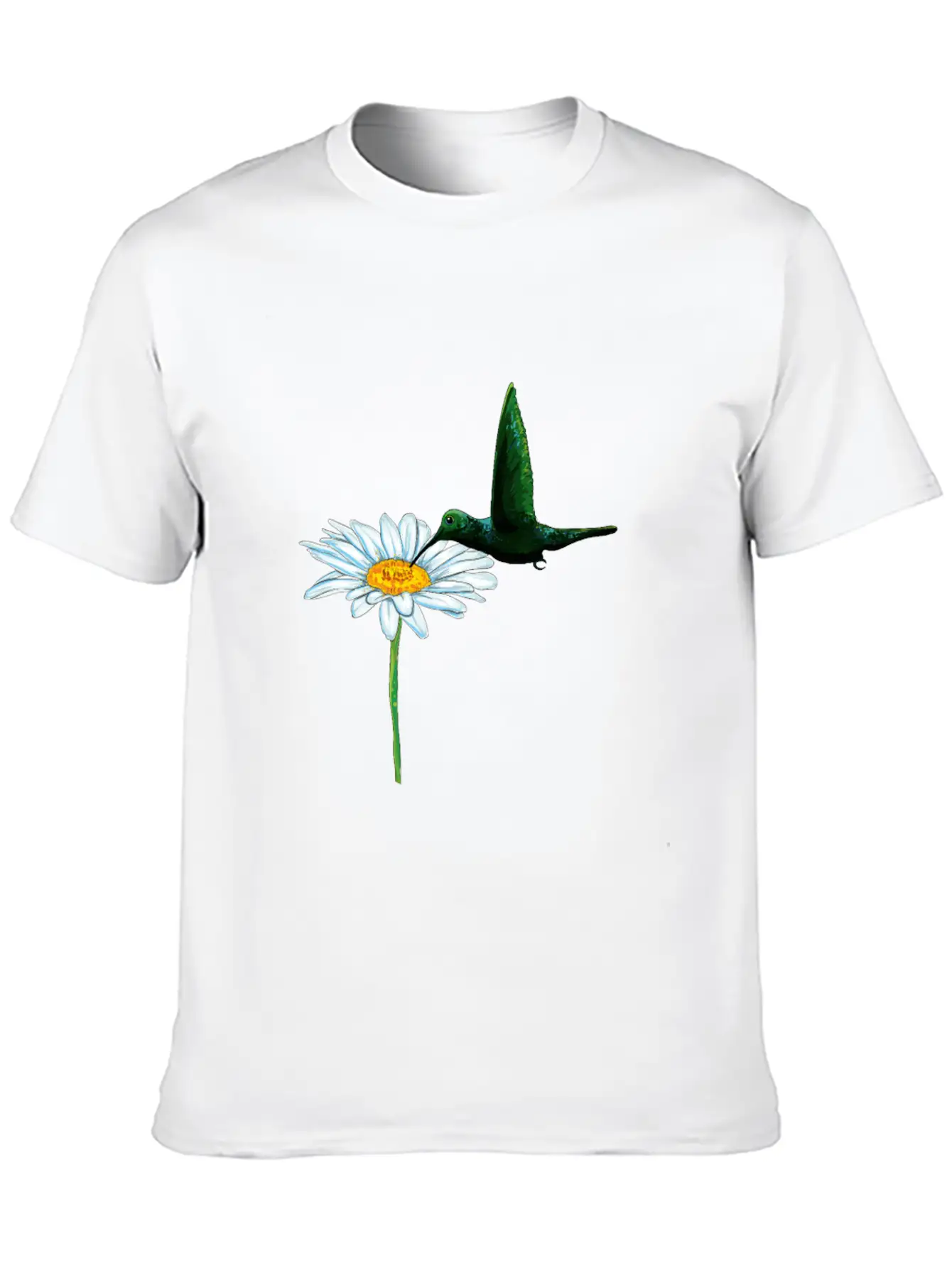 Hummingbird Bird Daisy Motif Stylish Everyday T-Shirt – Unisex Basic Cotton Tee