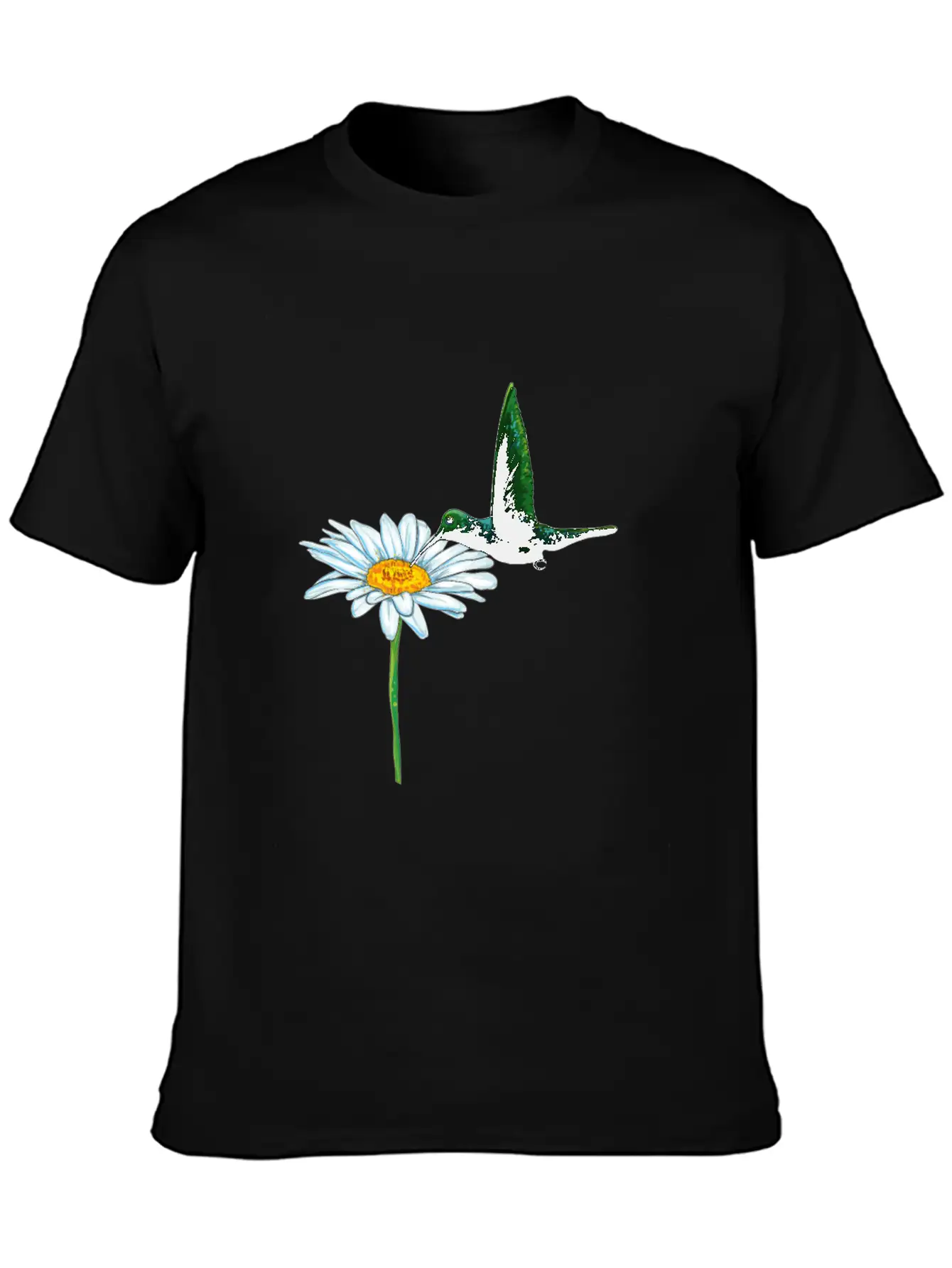 Hummingbird Bird Daisy Motif Stylish Everyday T-Shirt – Unisex Basic Cotton Tee