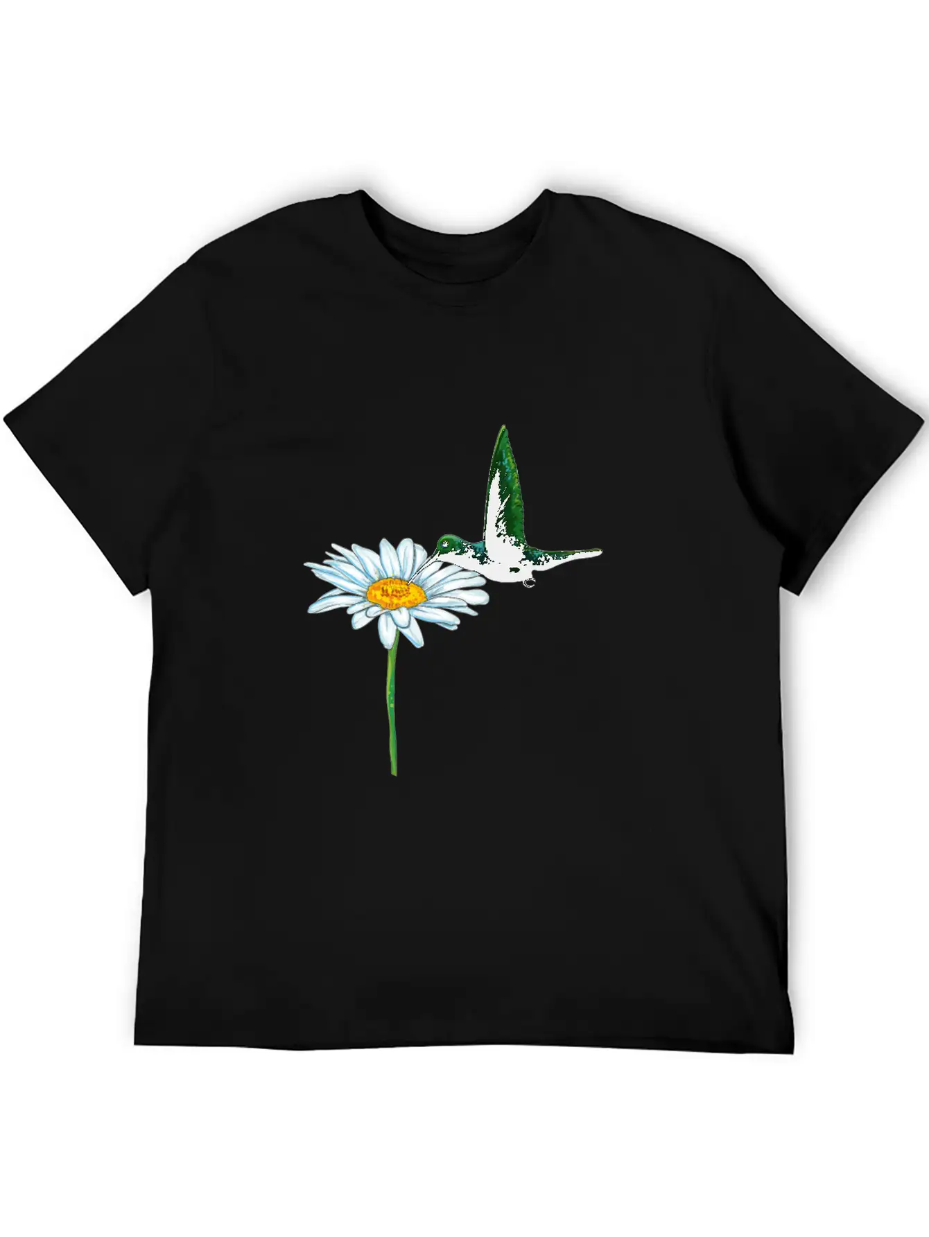 Hummingbird Bird Daisy Motif Stylish Everyday T-Shirt – Unisex Basic Cotton Tee