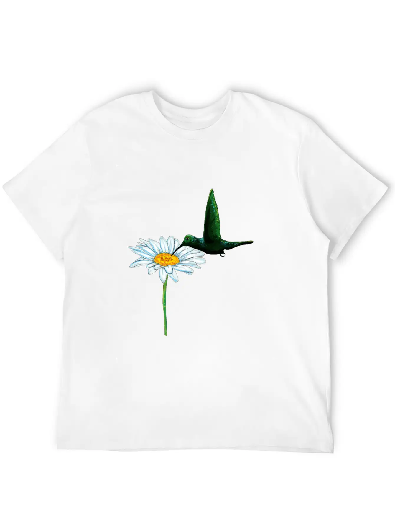 Hummingbird Bird Daisy Motif Stylish Everyday T-Shirt – Unisex Basic Cotton Tee