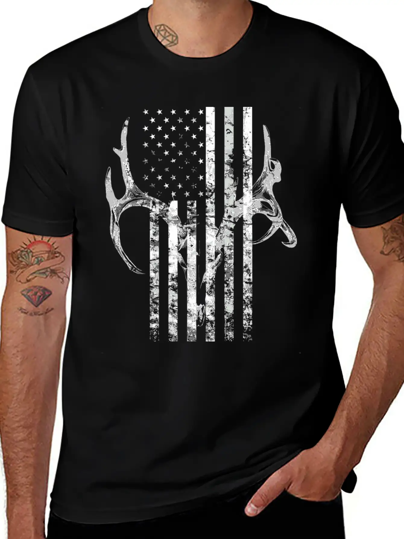 Hunting Deer Skull Flag Hunters Unisex Short Sleeve Soft Cotton T-Shirt – Casual Everyday Wear