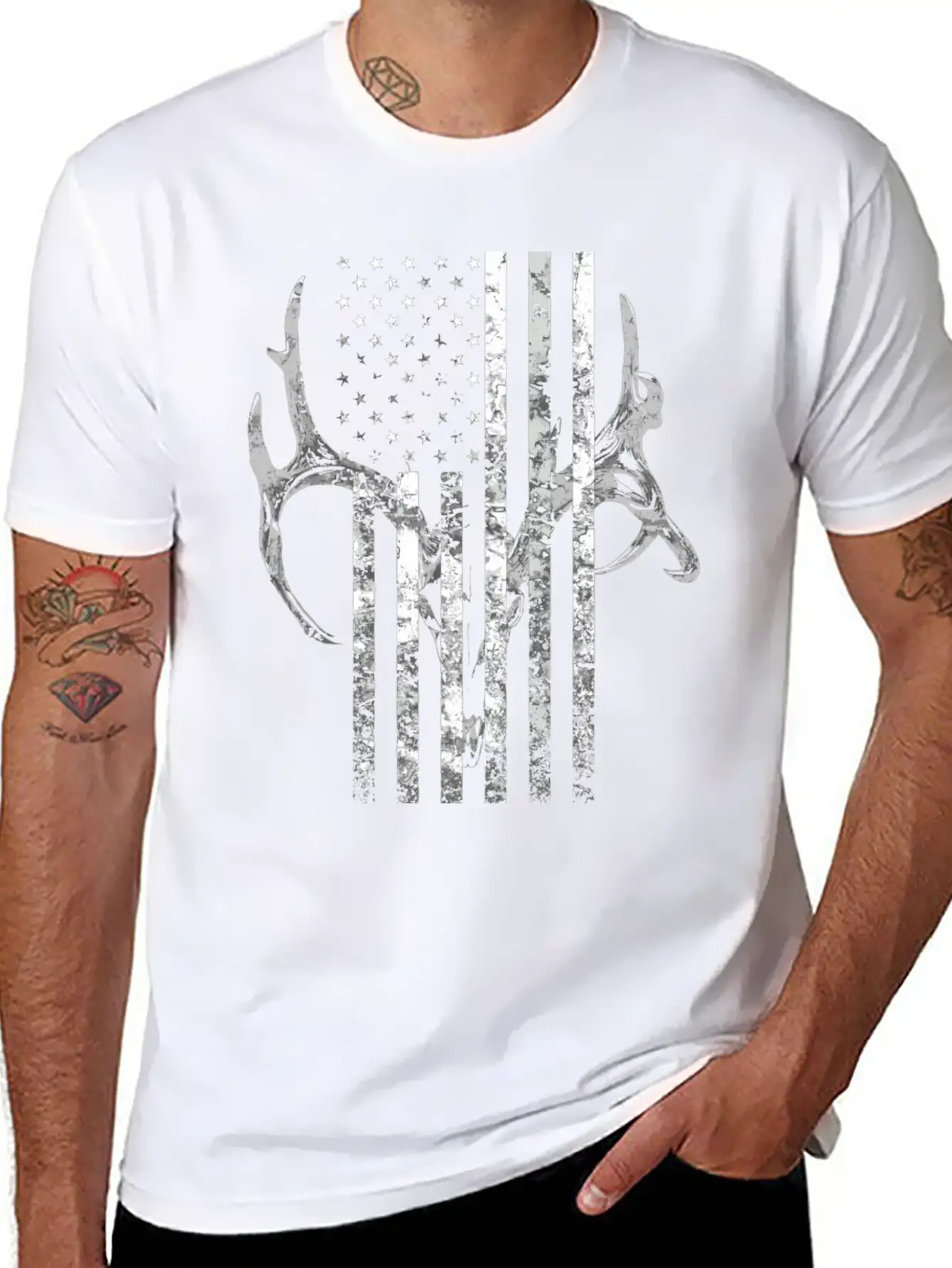 Hunting Deer Skull Flag Hunters Unisex Short Sleeve Soft Cotton T-Shirt – Casual Everyday Wear