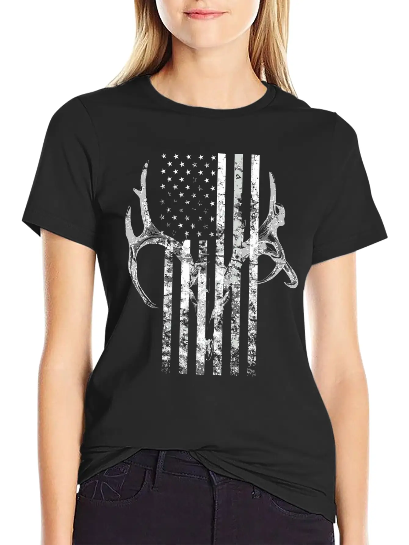 Hunting Deer Skull Flag Hunters Unisex Short Sleeve Soft Cotton T-Shirt – Casual Everyday Wear