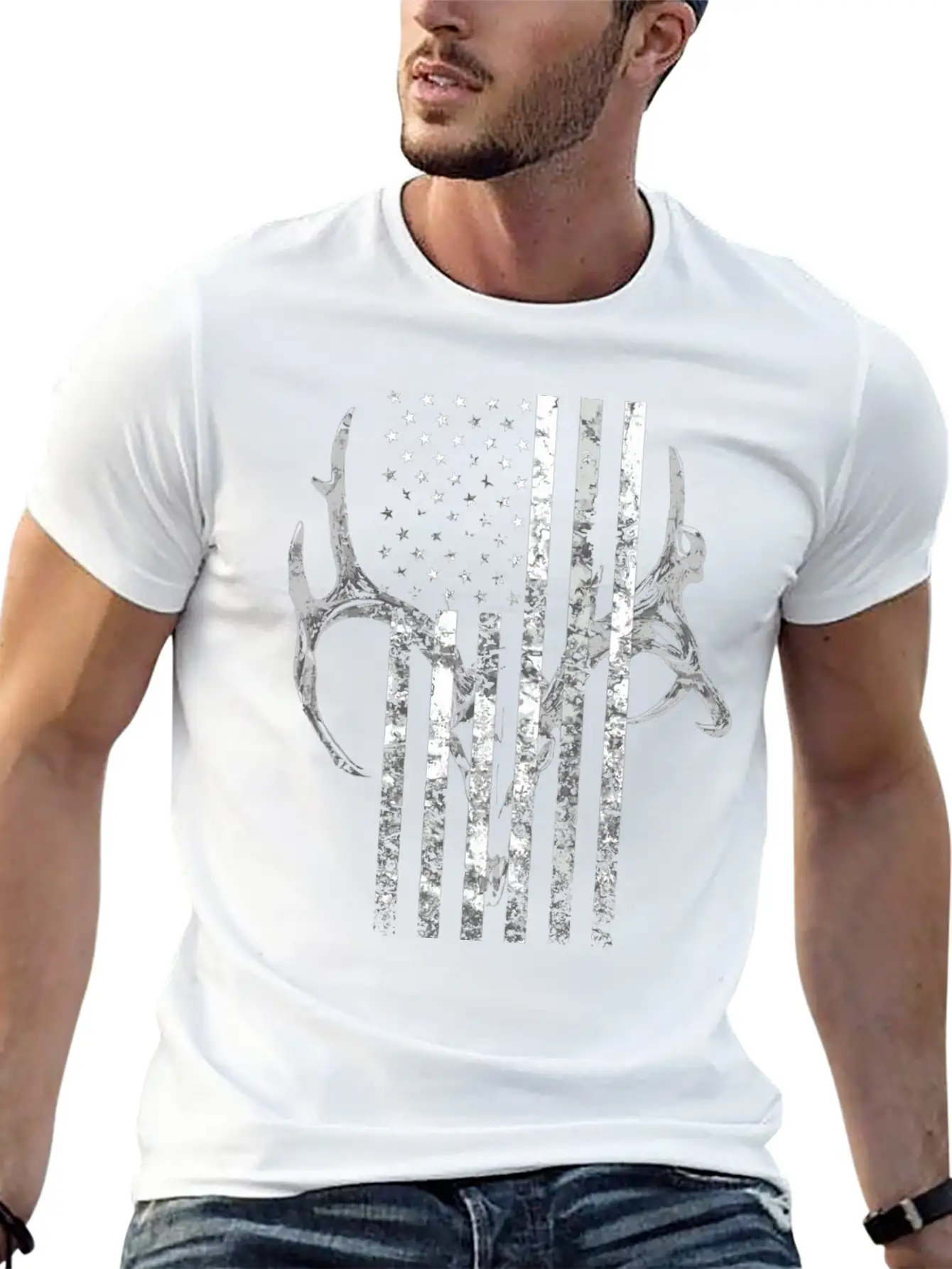 Hunting Deer Skull Flag Hunters Unisex Short Sleeve Soft Cotton T-Shirt – Casual Everyday Wear